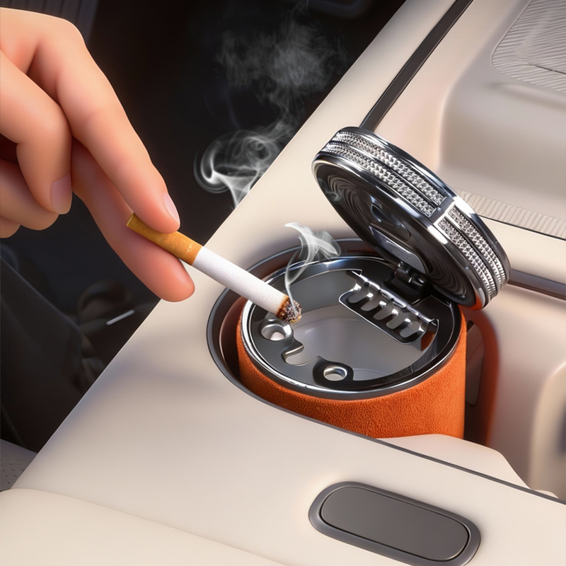 Cen-drier de Voiture de Luxe avec Doublure en Céramique et Lumière LED - منفضة سج-ائر فاخرة للسيارة ببطانة سيراميك وإضاءة - 3