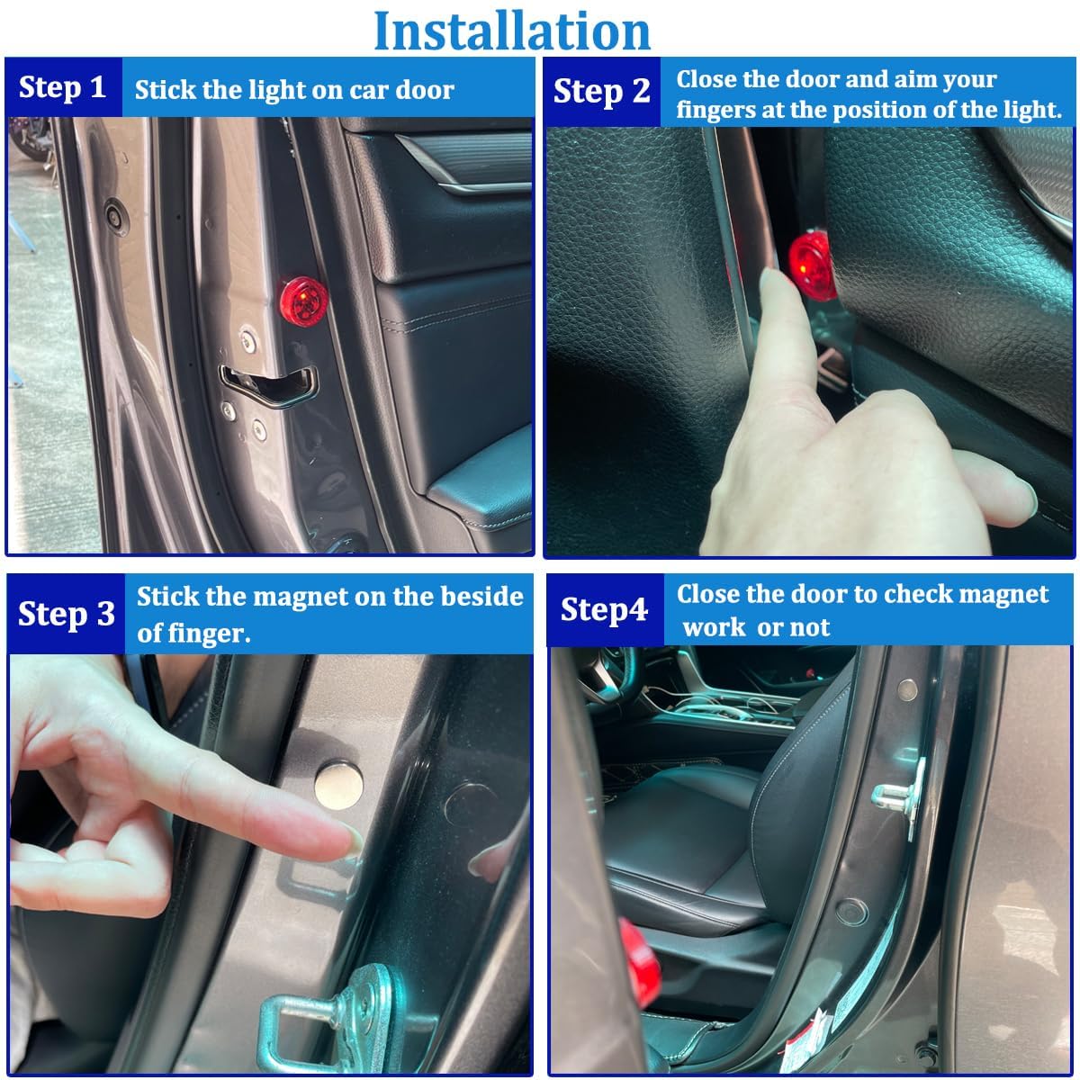 Feux d'Avertissement LED Sans Fil pour Portes de Voiture Capteur Magnétique 4Pcs - مصابيح تحذيرية لاسلكية لأبواب السيارة مضادة للتصادم 11