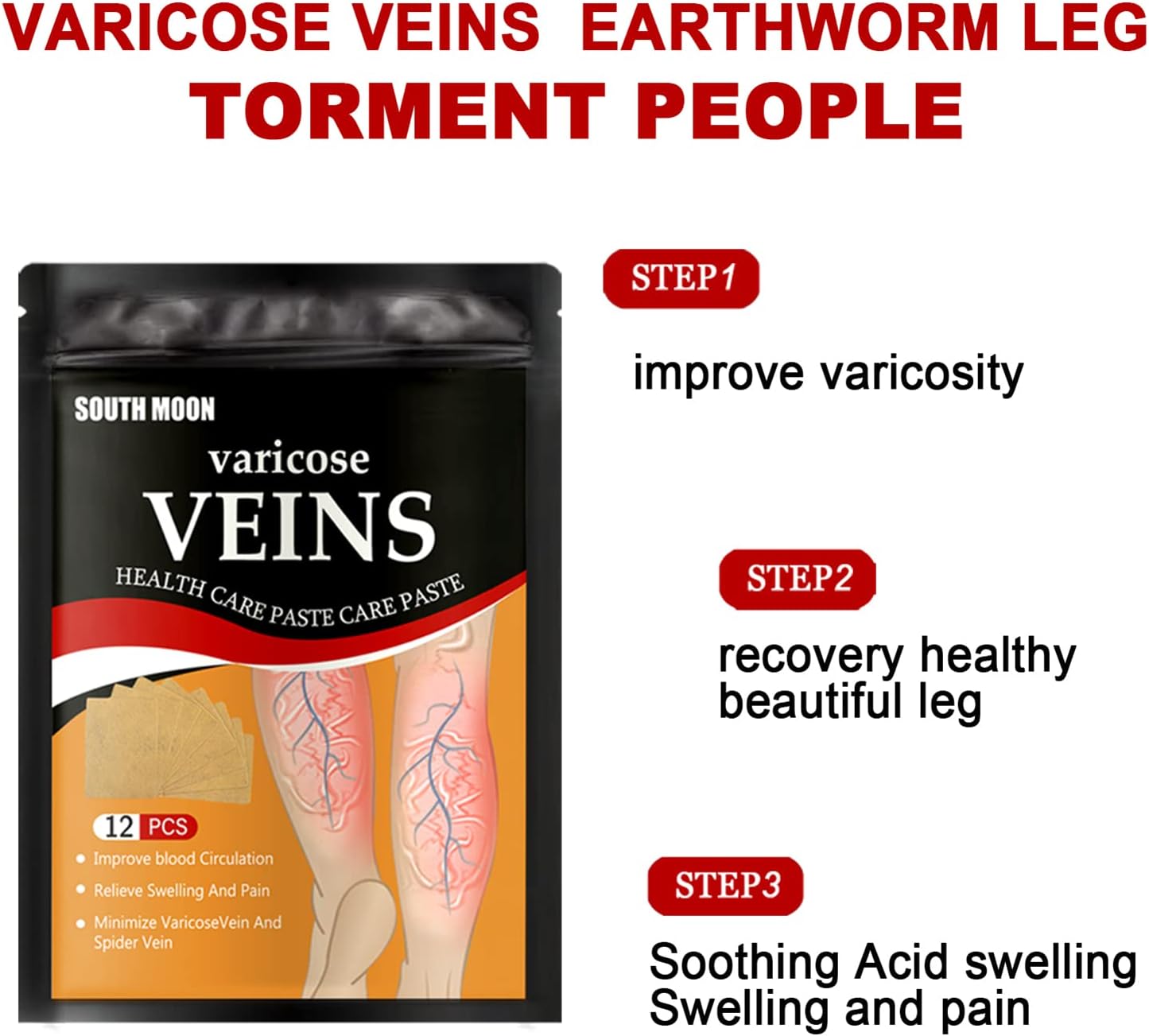 Patchs Herbales Anti-Varices Soulagement Douleur, Amélioration Circulation 12Pcs - لاصقات الأعشاب الطبيعية لعلاج الدوالي والدورة الدموية