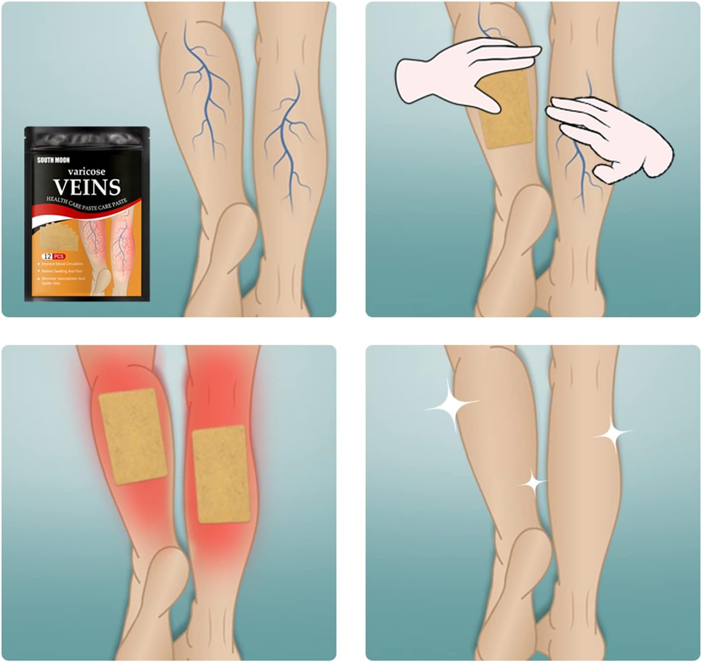 Patchs Herbales Anti-Varices Soulagement Douleur, Amélioration Circulation 12Pcs - لاصقات الأعشاب الطبيعية لعلاج الدوالي والدورة الدموية 5