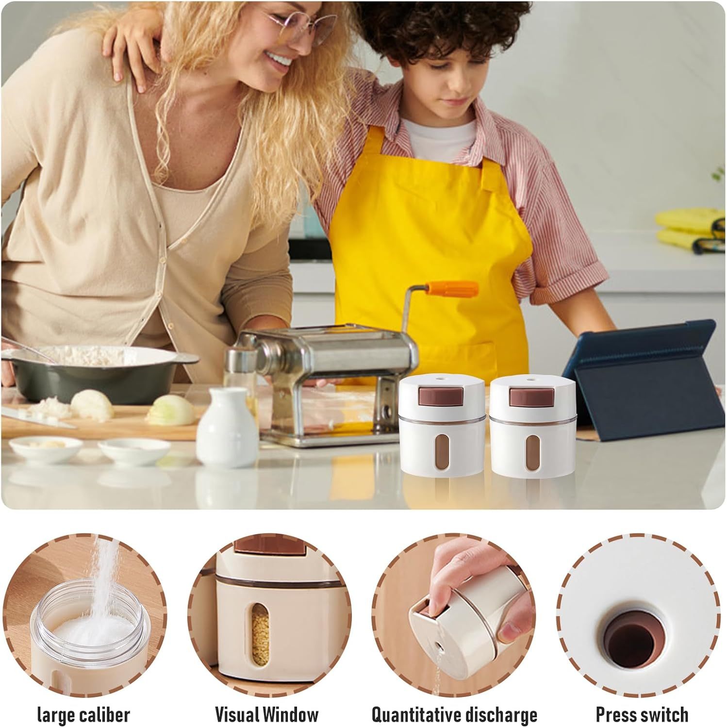 Pots à Épices Magnétiques Couvercle Transparent Fixation Au Mur 4Pcs - علب توابل مغناطيسية لحفظ البهارات وتنظيم المطبخ 8