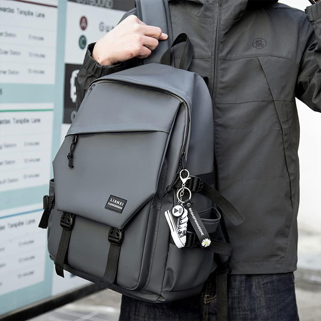 Sac à dos Tendance Pour Hommes en tissu Imperméable léger et respirant grande capacité SACHM08GR - حقيبة ظهر لحفظ الكمبيوتر المحمول والأعمال بتصميم عصري ومريح 4