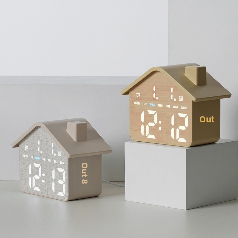 Horloge Réveil Numérique LED en Forme de Maison Double Alarme Veilleuse Douce GH8063 - ساعة منبه رقمية بتصميم منزل أنيق مع إضاءة ليلية وشاشة كاملة - 5