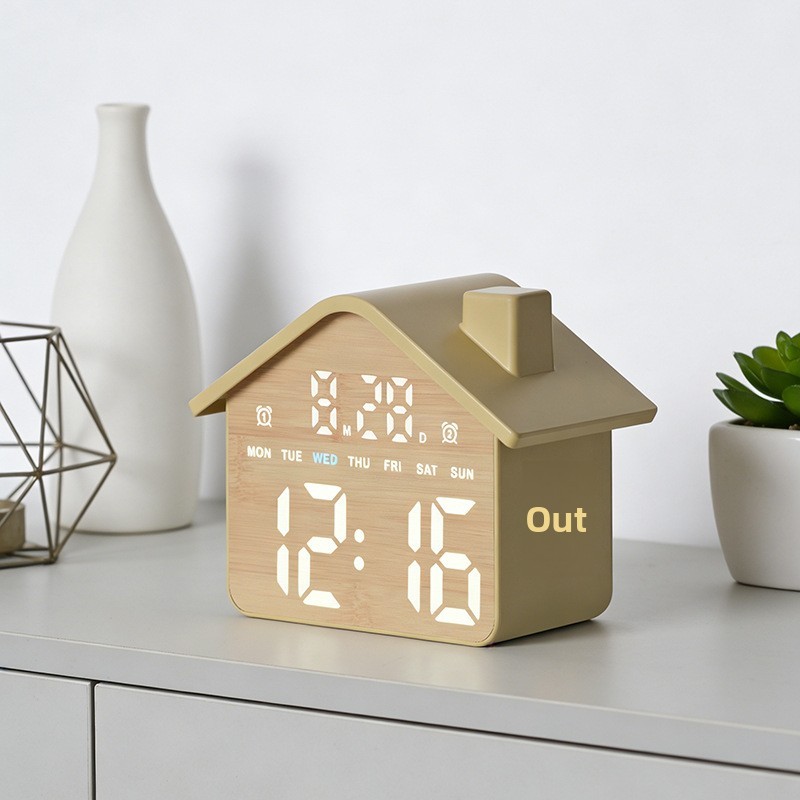 Horloge Réveil Numérique LED en Forme de Maison Double Alarme Veilleuse Douce GH8063 - ساعة منبه رقمية بتصميم منزل أنيق مع إضاءة ليلية وشاشة كاملة - 4