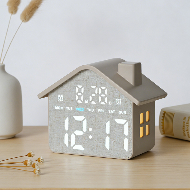 Horloge Réveil Numérique LED en Forme de Maison Double Alarme Veilleuse Douce GH8063 - ساعة منبه رقمية بتصميم منزل أنيق مع إضاءة ليلية وشاشة كاملة 2