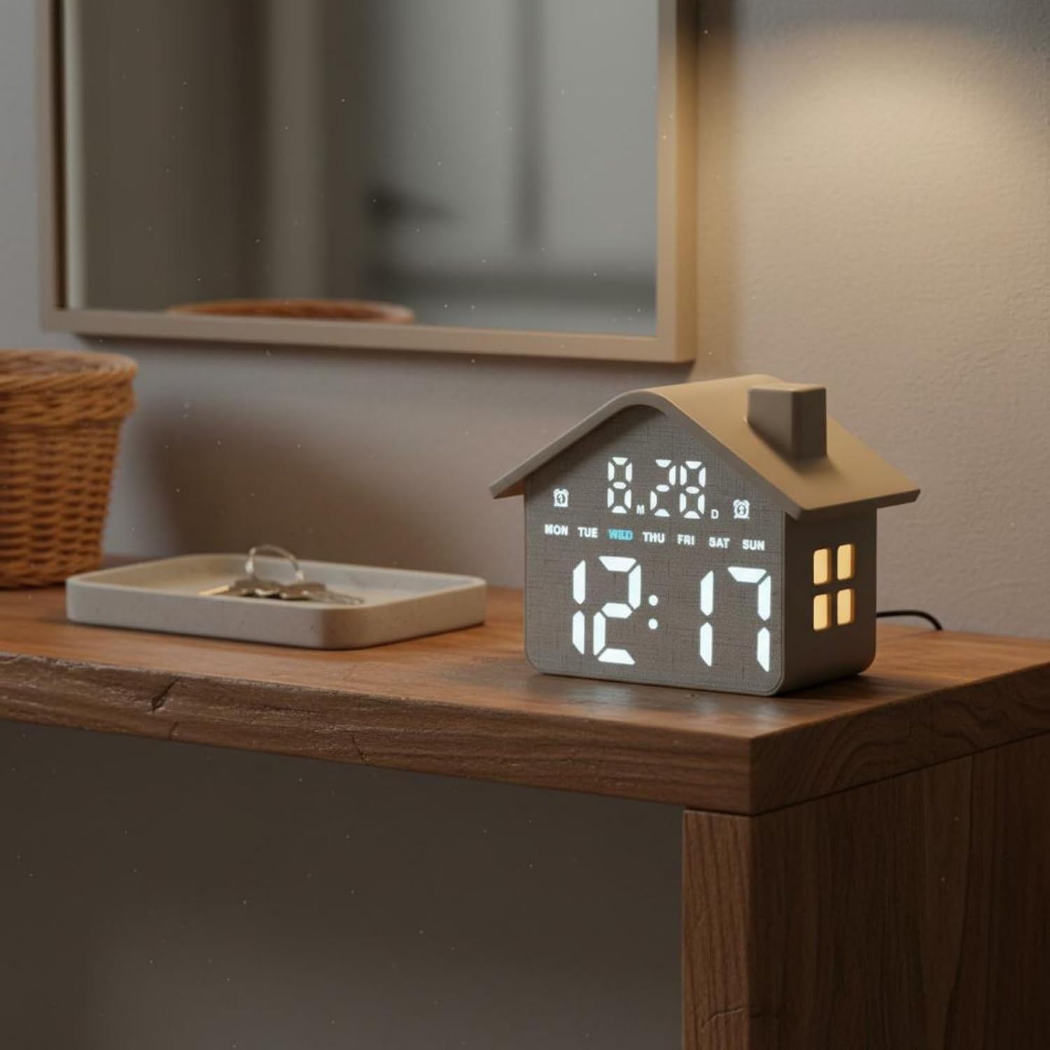 Horloge Réveil Numérique LED en Forme de Maison Double Alarme Veilleuse Douce GH8063 - ساعة منبه رقمية بتصميم منزل أنيق مع إضاءة ليلية وشاشة كاملة 5