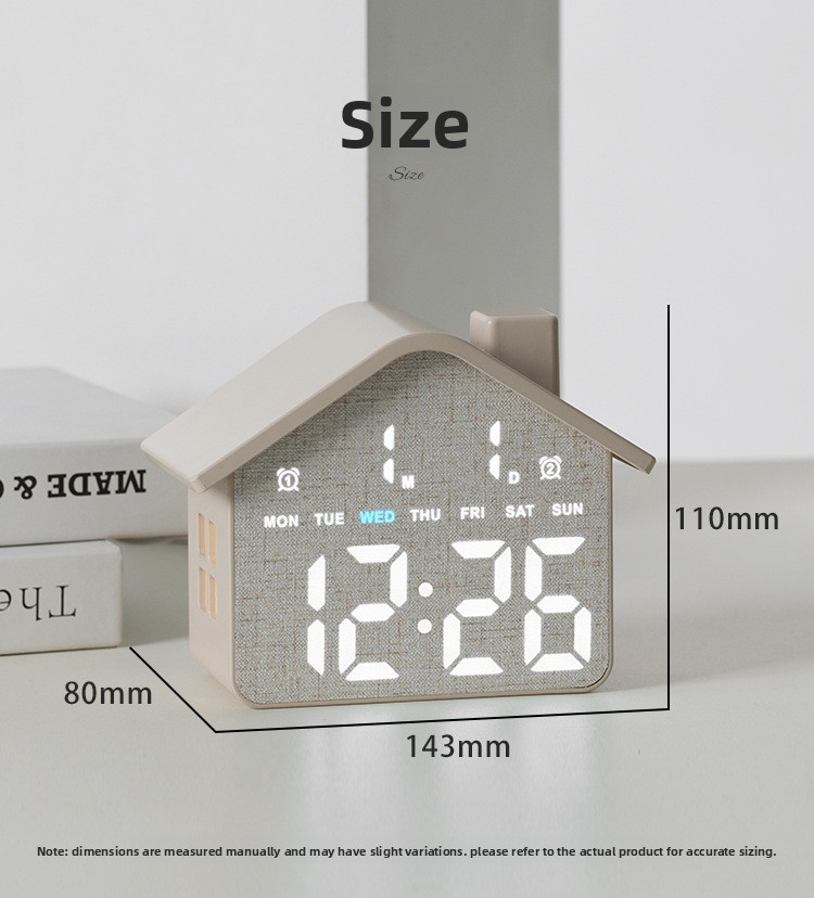 Horloge Réveil Numérique LED en Forme de Maison Double Alarme Veilleuse Douce GH8063 - ساعة منبه رقمية بتصميم منزل أنيق مع إضاءة ليلية وشاشة كاملة 8