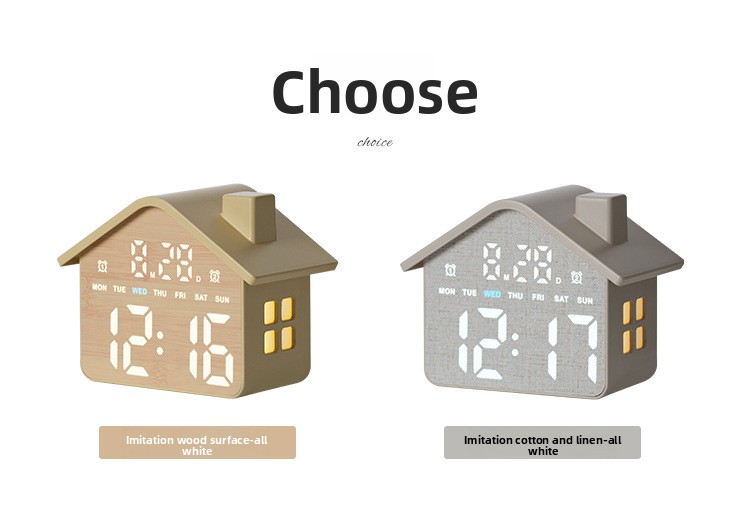 Horloge Réveil Numérique LED en Forme de Maison Double Alarme Veilleuse Douce GH8063 - ساعة منبه رقمية بتصميم منزل أنيق مع إضاءة ليلية وشاشة كاملة 10