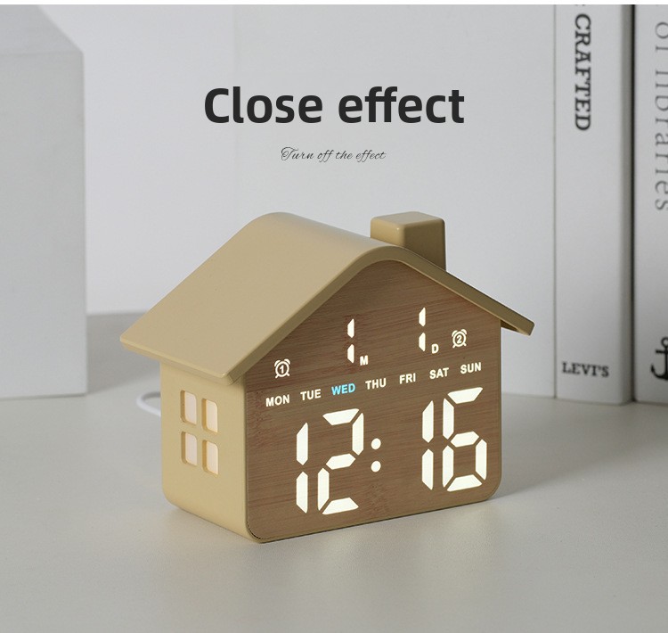 Horloge Réveil Numérique LED en Forme de Maison Double Alarme Veilleuse Douce GH8063 - ساعة منبه رقمية بتصميم منزل أنيق مع إضاءة ليلية وشاشة كاملة 9