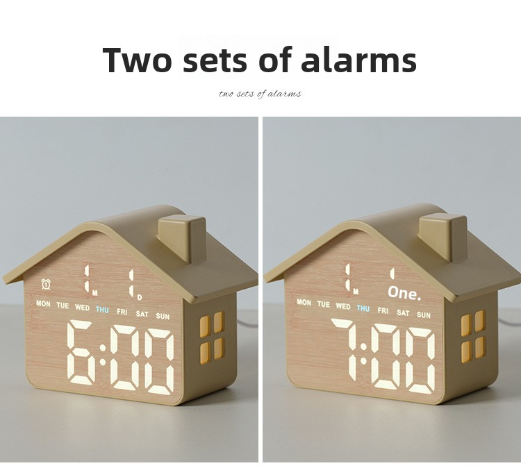 Horloge Réveil Numérique LED en Forme de Maison Double Alarme Veilleuse Douce GH8063 - ساعة منبه رقمية بتصميم منزل أنيق مع إضاءة ليلية وشاشة كاملة 11