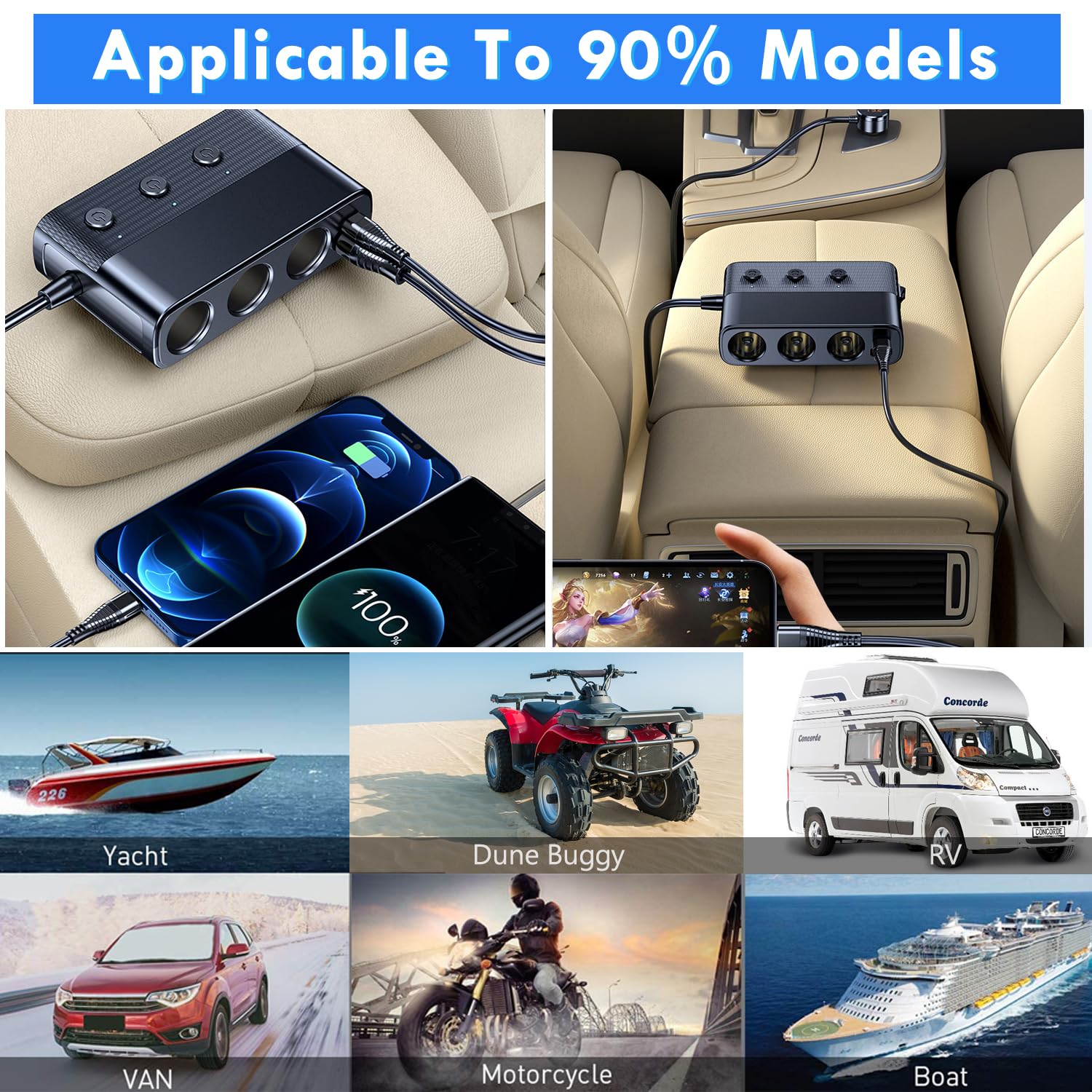 Multi-Prise Allume-Ciga_re Voiture 127W Ports QC3.0 et PD - موزع مأخذ ولاعة السيارة المتعدد مع شواحن سريعة وزر تحكم - 7
