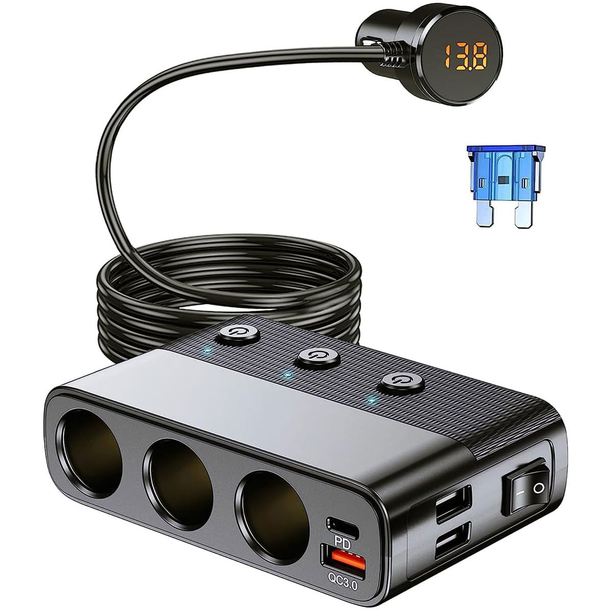 Multi-Prise Allume-Ciga_re Voiture 127W Ports QC3.0 et PD - موزع مأخذ ولاعة السيارة المتعدد مع شواحن سريعة وزر تحكم 2
