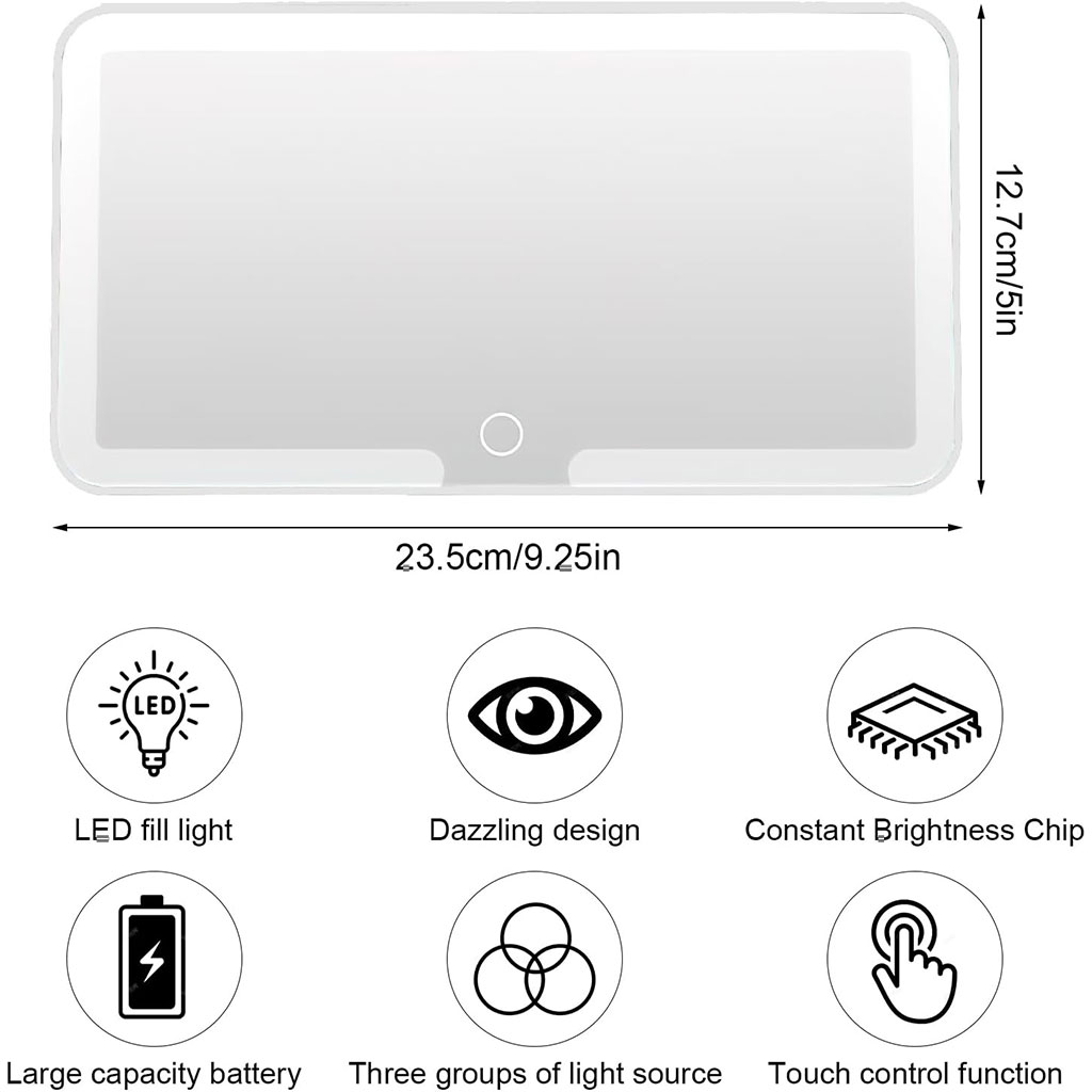 Miroir de courtoisie rechargeable avec 3 modes d'éclairage et écran tactile - مرآة سيارة - 4