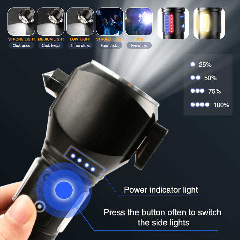 Lampe Torche Tactique LED 1200 Lumens Portée 450m avec Éclairage Latéral - مصباح يدوي تكتيكي عالي الإضاءة متعدد الاستخدامات - 18