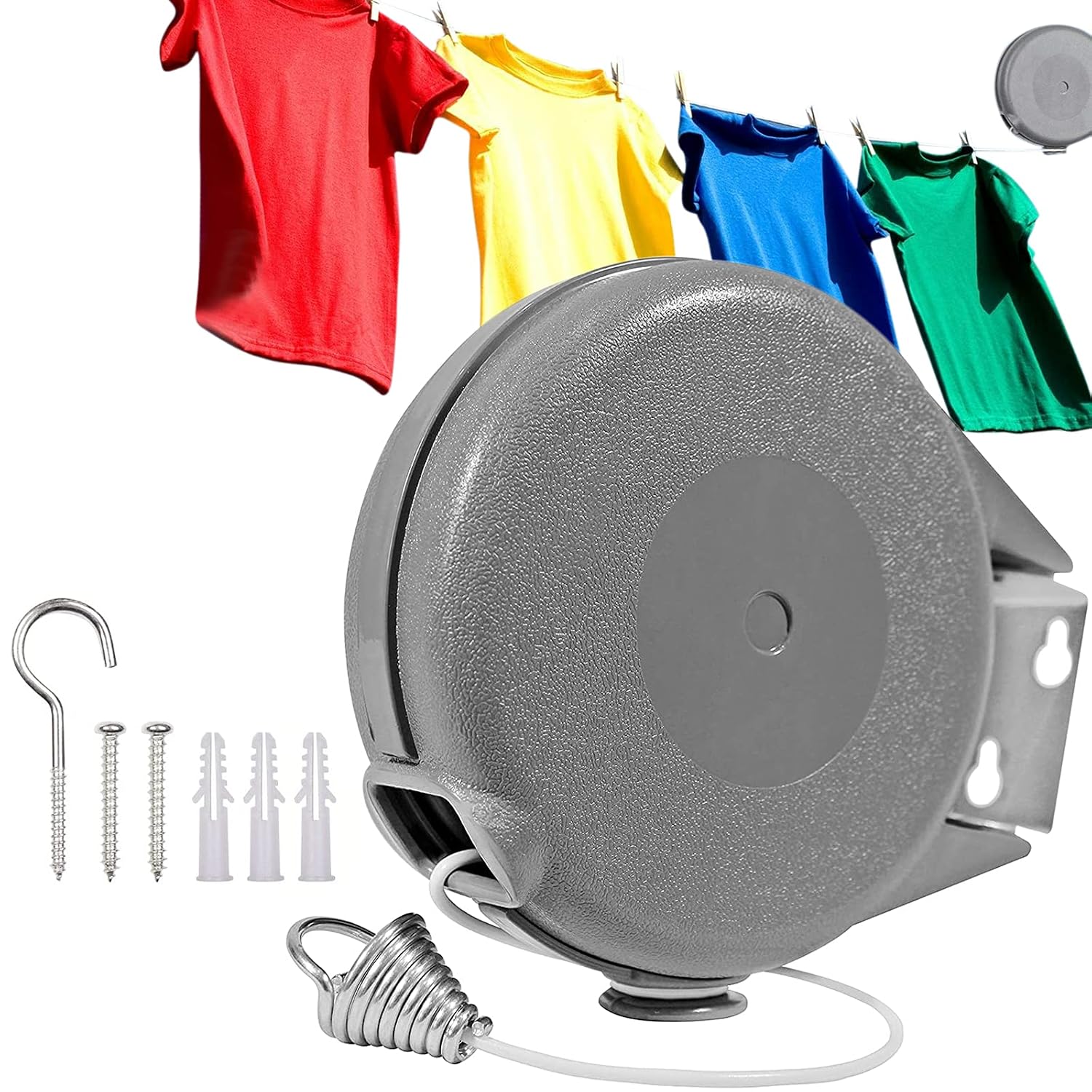 Corde à Linge Rétractable Automatique 15m Fixation Murale Supporte 10kg - حبل غسيل ملابس أوتوماتيكي قابل للسحب بطول 15 متراً