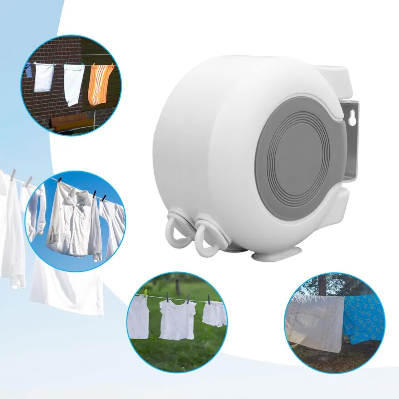 Double Corde à Linge Rétractable Automatique 30m Fixation Murale 2 Lignes Indépendantes - حبل غسيل أوتوماتيكي مزدوج قابل للسحب بطول 30 متراً (15×2) - 6