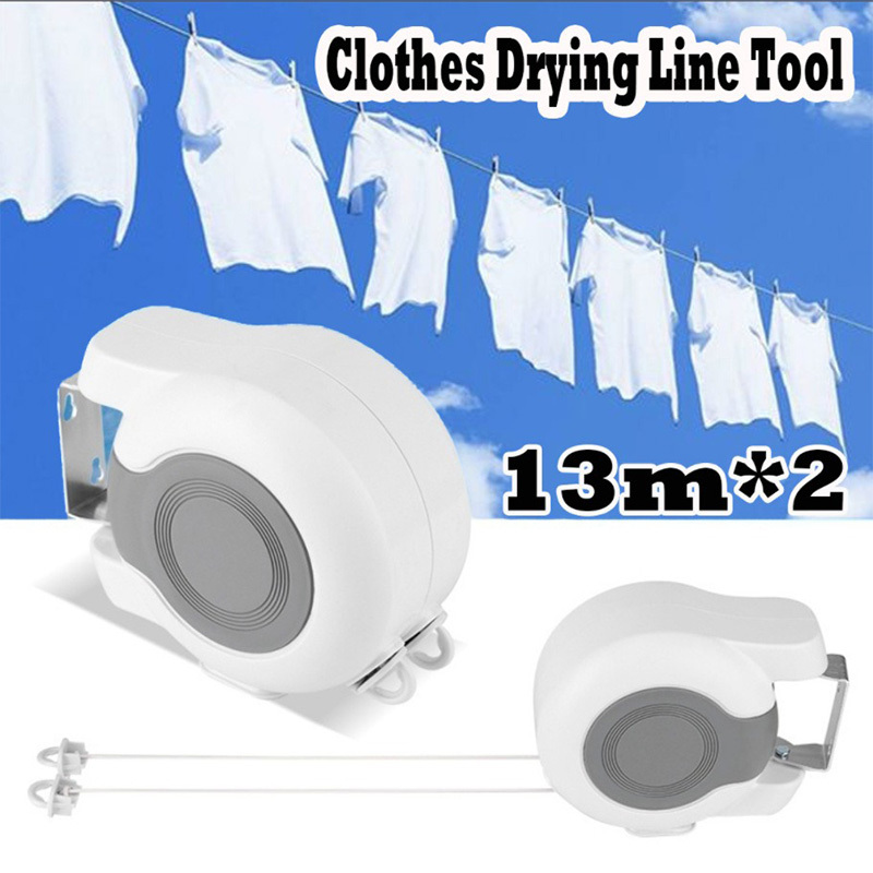 Double Corde à Linge Rétractable Automatique 30m Fixation Murale 2 Lignes Indépendantes - حبل غسيل أوتوماتيكي مزدوج قابل للسحب بطول 30 متراً (15×2) 7
