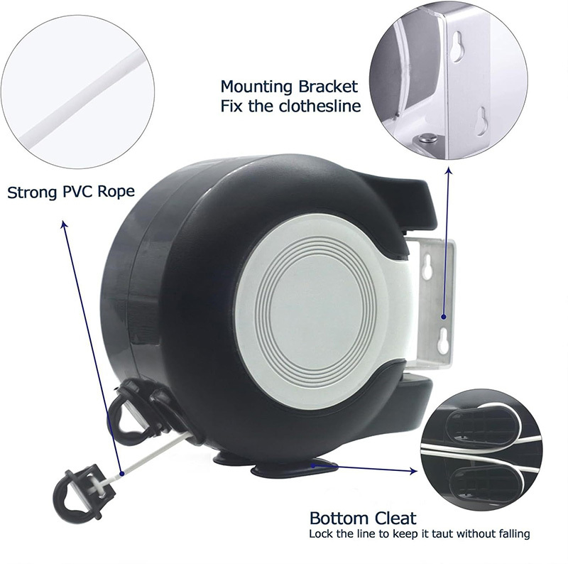 Double Corde à Linge Rétractable Automatique 30m Fixation Murale 2 Lignes Indépendantes - حبل غسيل أوتوماتيكي مزدوج قابل للسحب بطول 30 متراً (15×2) 6