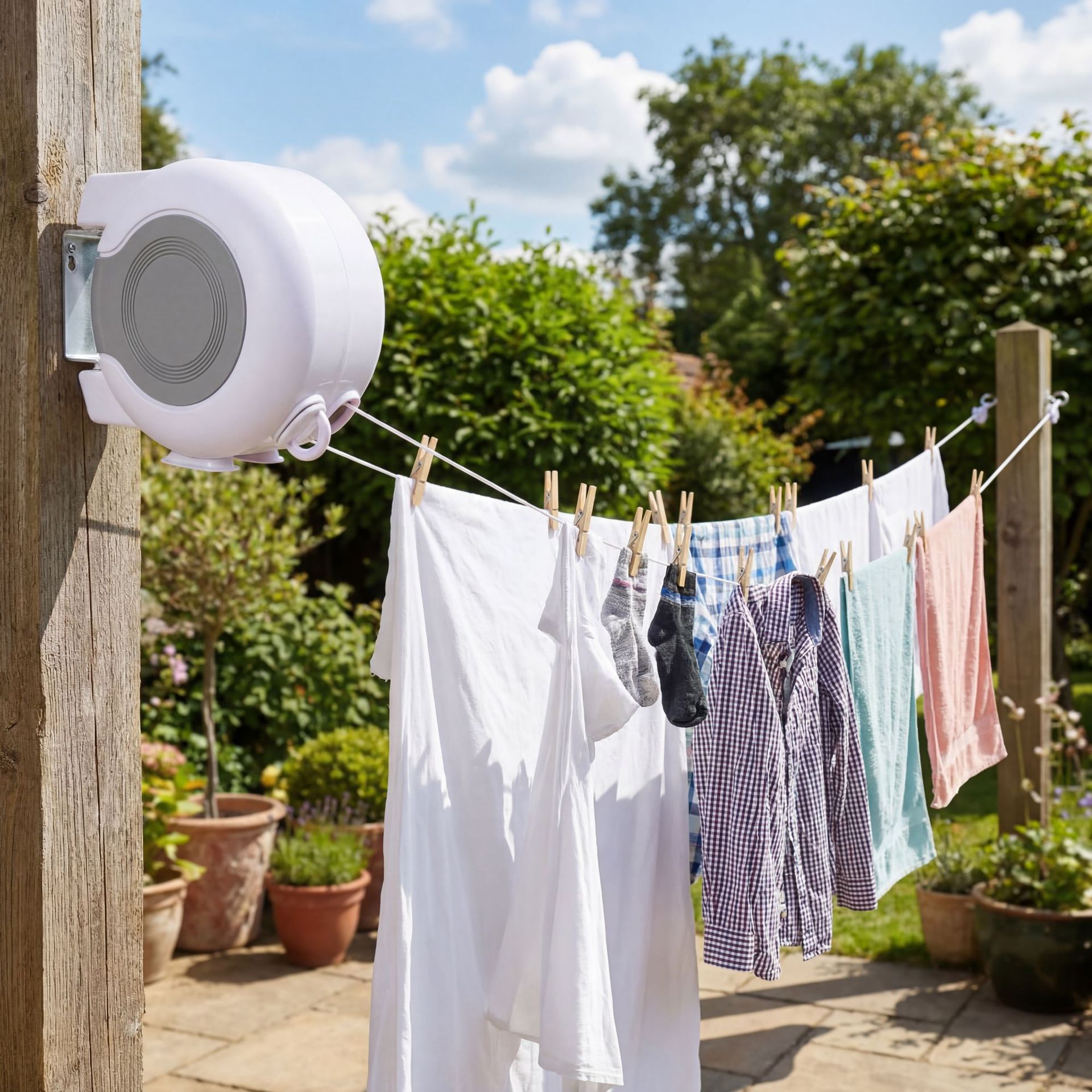 Double Corde à Linge Rétractable Automatique 30m Fixation Murale 2 Lignes Indépendantes - حبل غسيل أوتوماتيكي مزدوج قابل للسحب بطول 30 متراً (15×2) 11