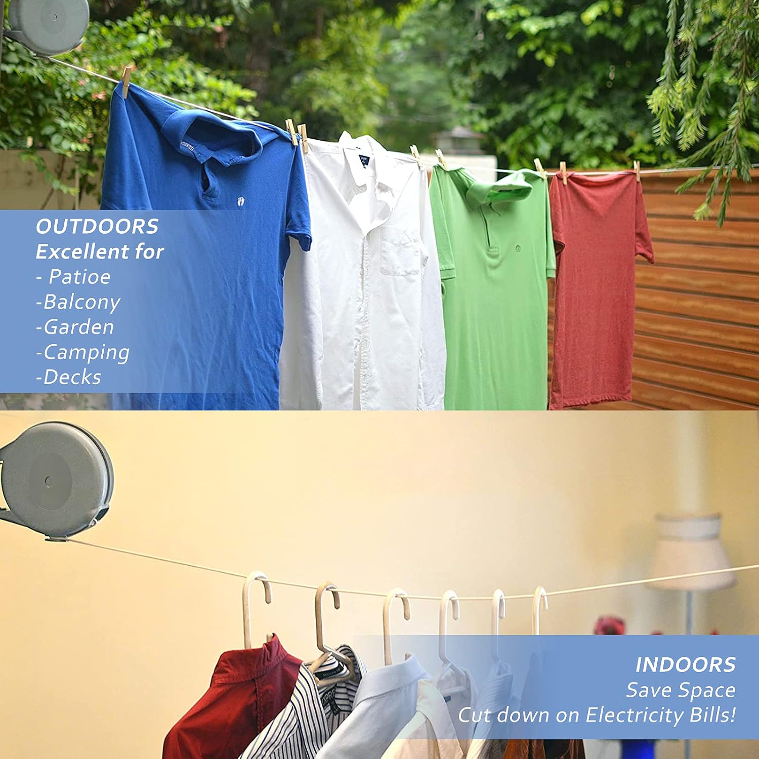 Corde à Linge Rétractable Automatique 15m Fixation Murale Supporte 10kg - حبل غسيل ملابس أوتوماتيكي قابل للسحب بطول 15 متراً - 2