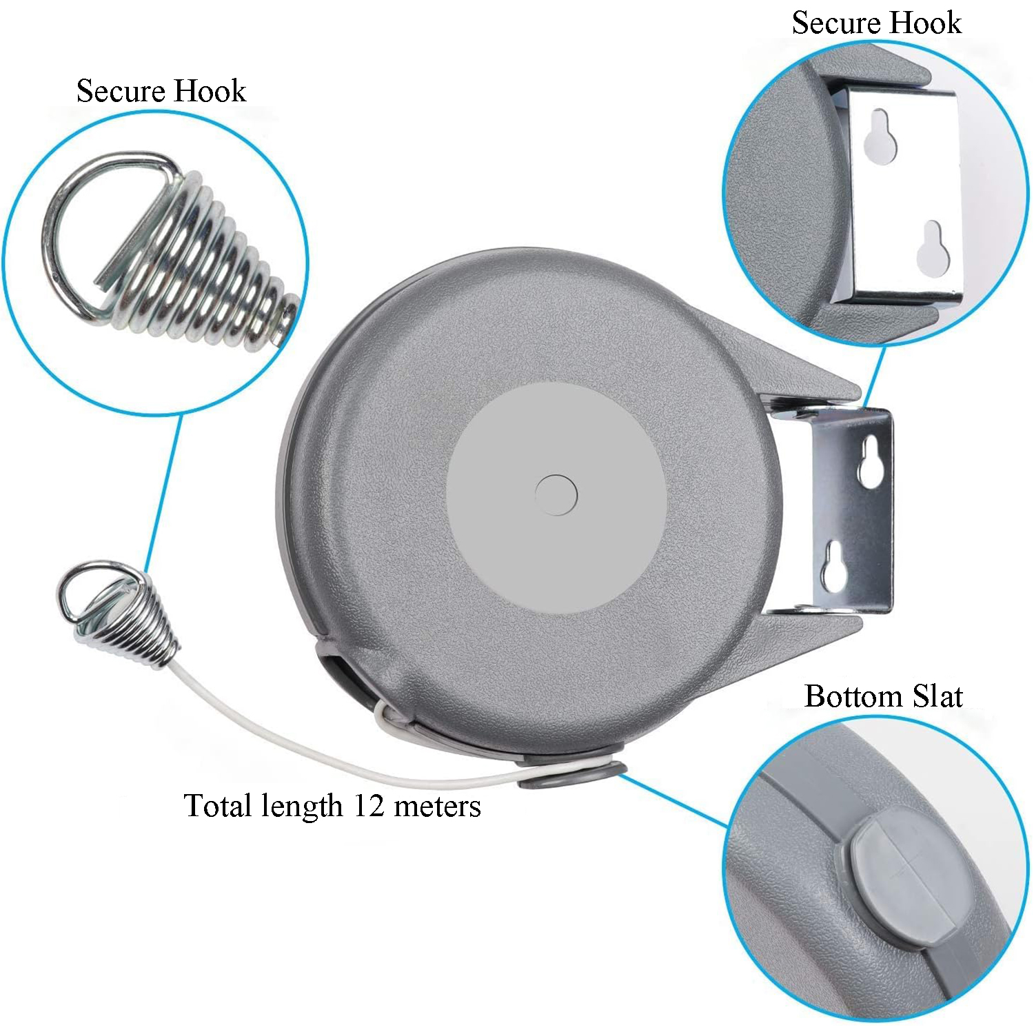 Corde à Linge Rétractable Automatique 15m Fixation Murale Supporte 10kg - حبل غسيل ملابس أوتوماتيكي قابل للسحب بطول 15 متراً - 9