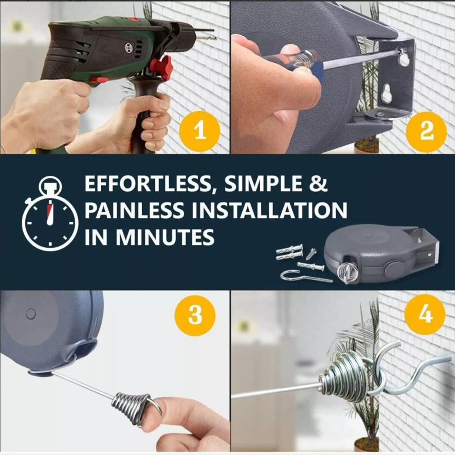 Corde à Linge Rétractable Automatique 15m Fixation Murale Supporte 10kg - حبل غسيل ملابس أوتوماتيكي قابل للسحب بطول 15 متراً 9