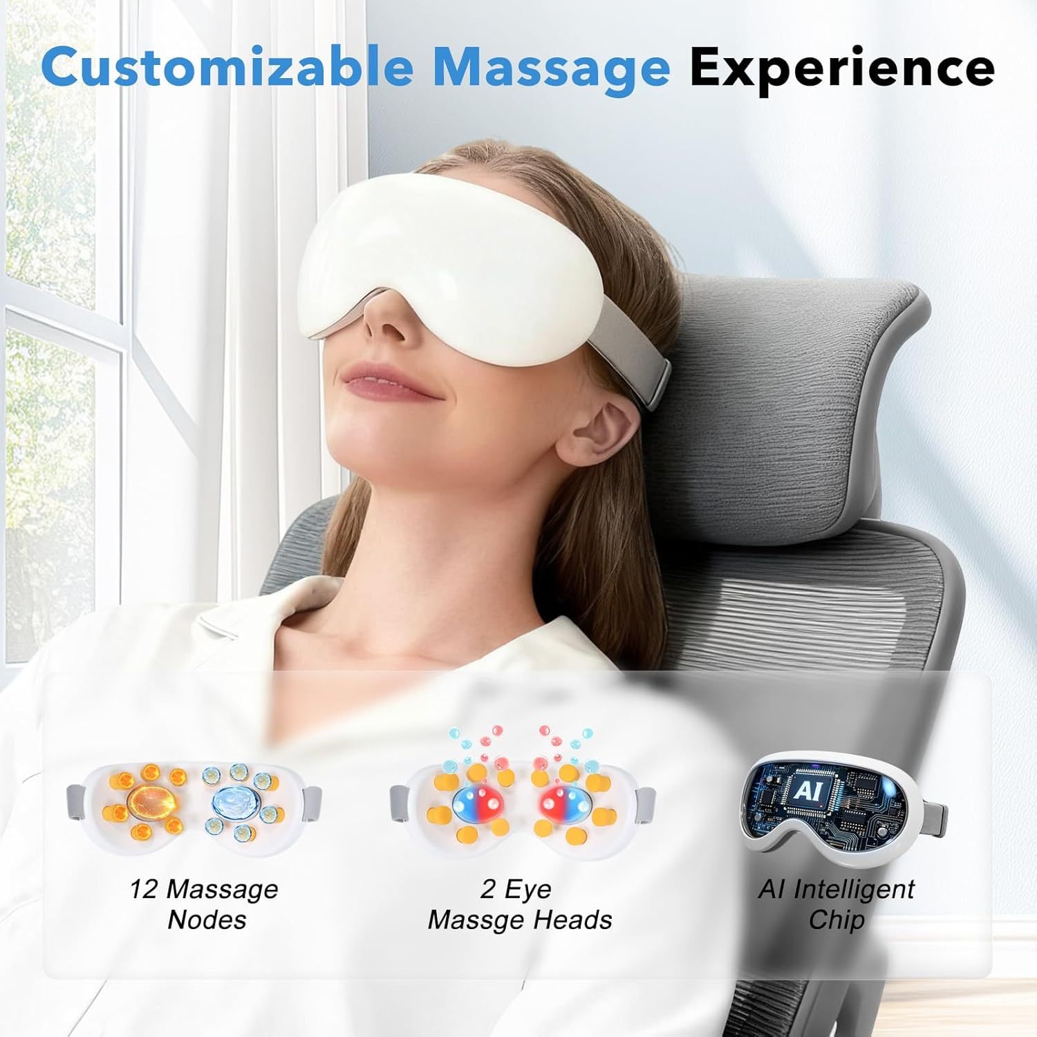 Masseur Oculaire Intelligent 12 Nœuds Compresses Chaudes et Froides Musique Intégrée - جهاز مساج العين الذكي مع خاصية التبريد والحرارة والموسيقى - 6