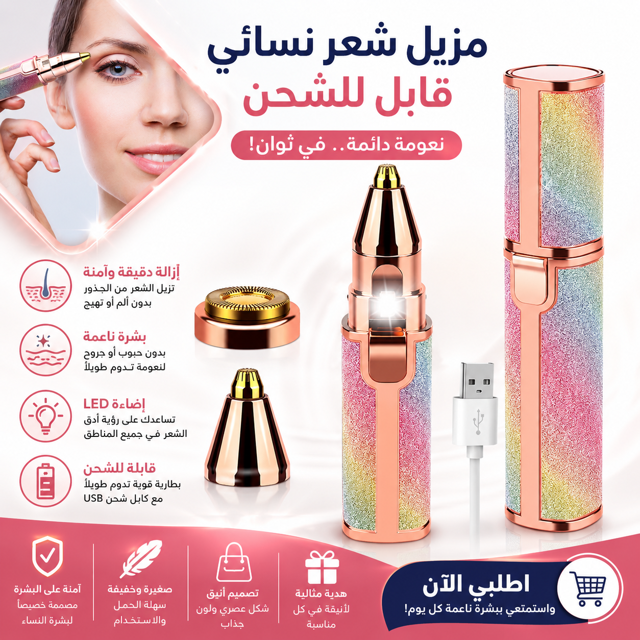 Rasoir électrique 2 en 1 pour femmes Rechargeable épilateur Facial sans douleur 1