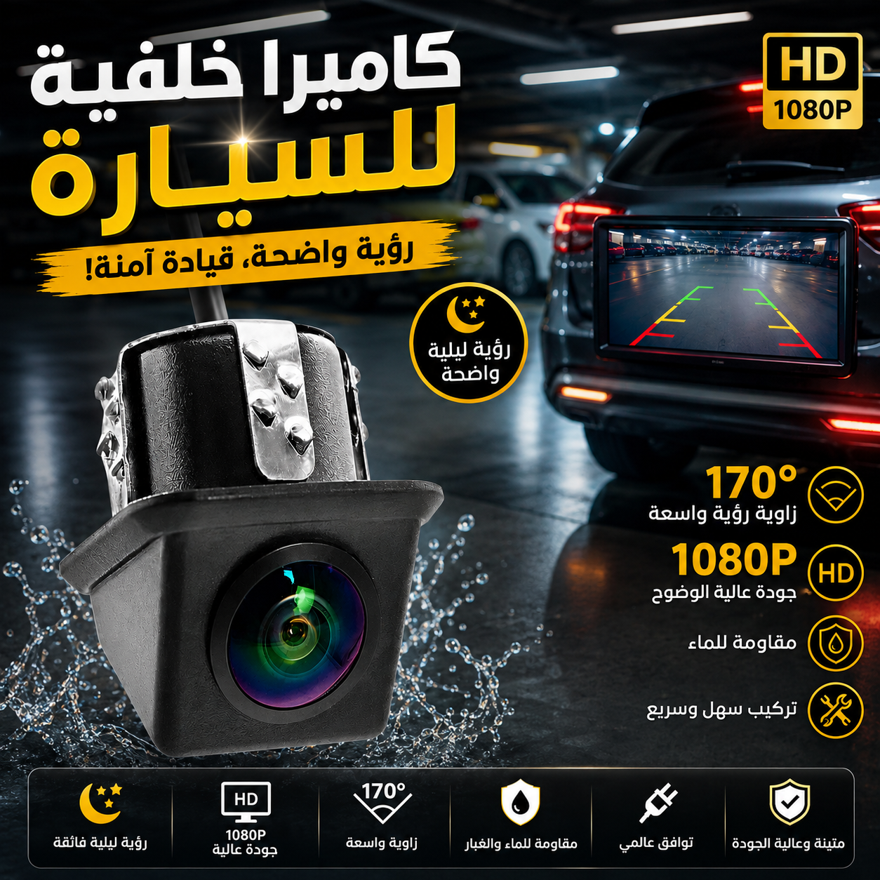 Caméra de Recul HD Auto Angle 170° Étanche Assistance au Stationnement - كاميرا الروئية الخلفية للسيارة عالية الدقة 1