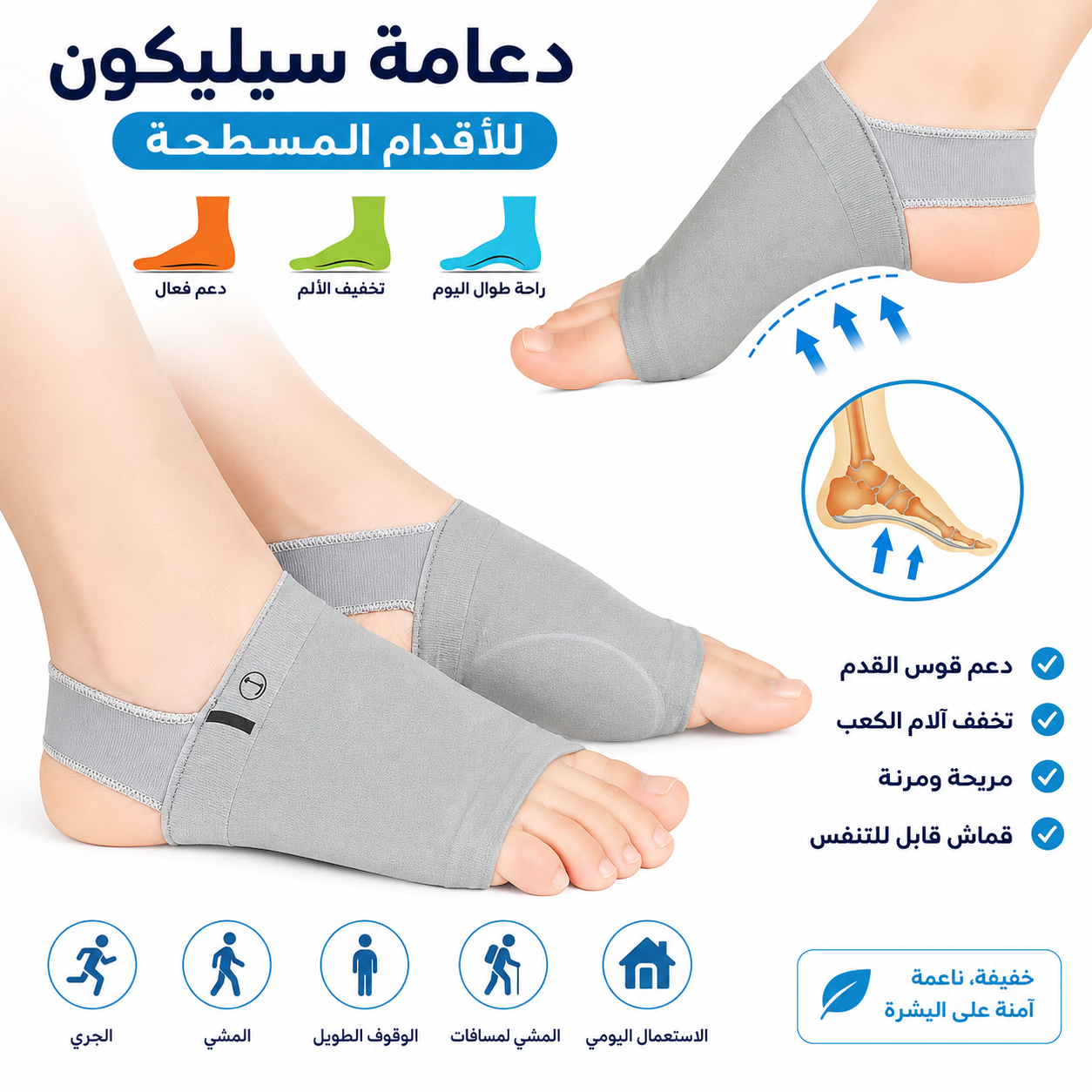 Paire Semelles de pied Soutien de la voûte plantaire en silicone pour fasciite plantaire orth-opédique 1