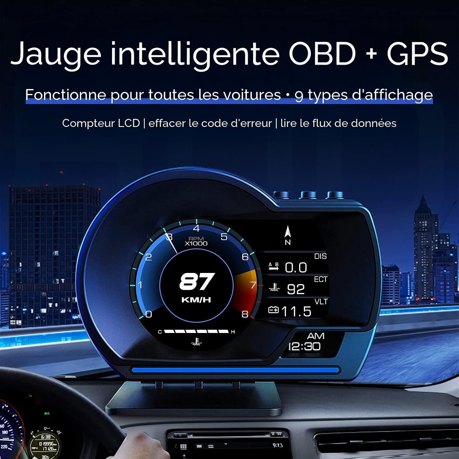 Afficheur Tête Haute HUD Intelligent Pour Voiture Système Double OBD2 + GPS 10 Alarme de Vitesse et Écran LCD - عداد السرعة الرقمي والشاشة الذكية للسيارة نظام مزدوج - 5
