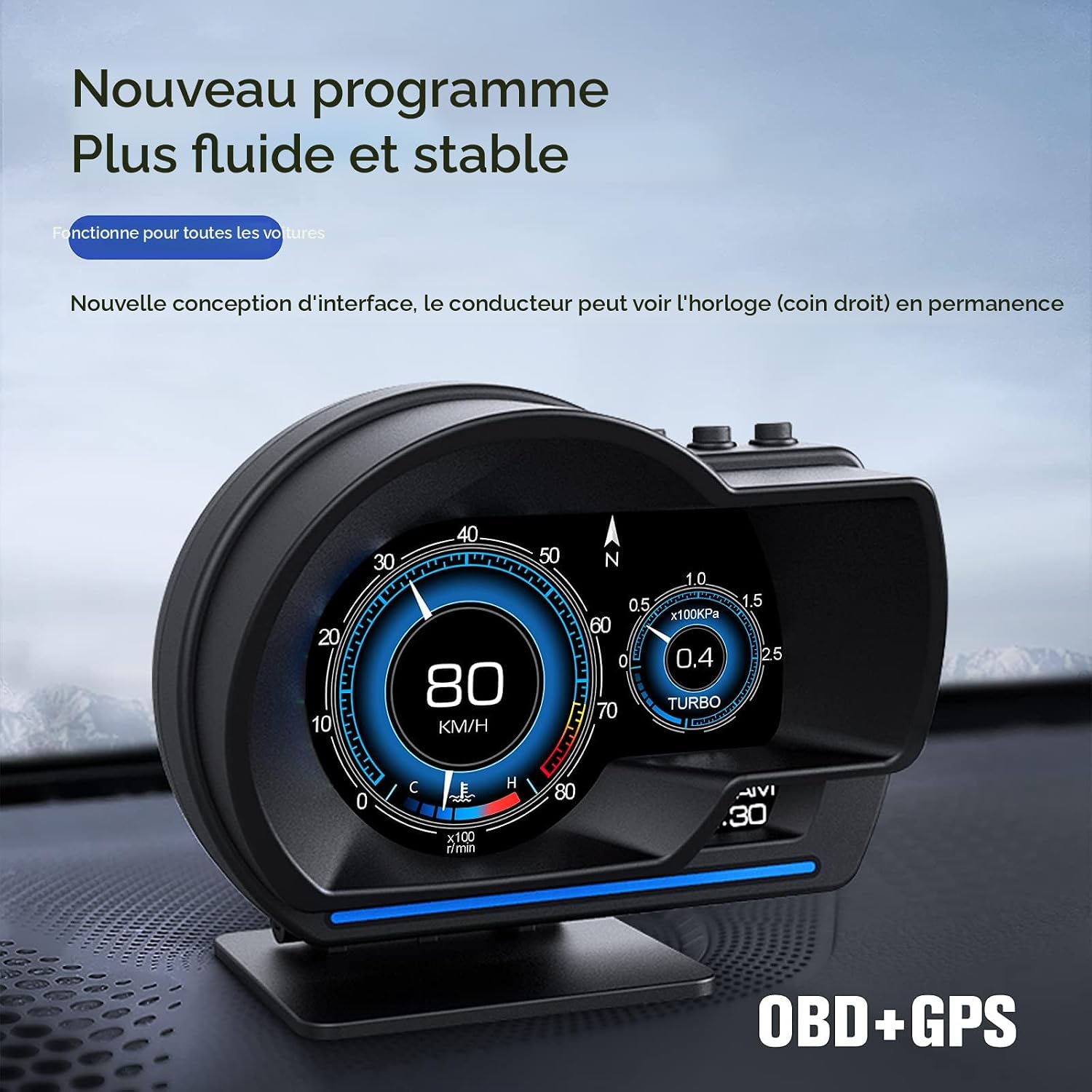 Afficheur Tête Haute HUD Intelligent Pour Voiture Système Double OBD2 + GPS 10 Alarme de Vitesse et Écran LCD - عداد السرعة الرقمي والشاشة الذكية للسيارة نظام مزدوج - 6