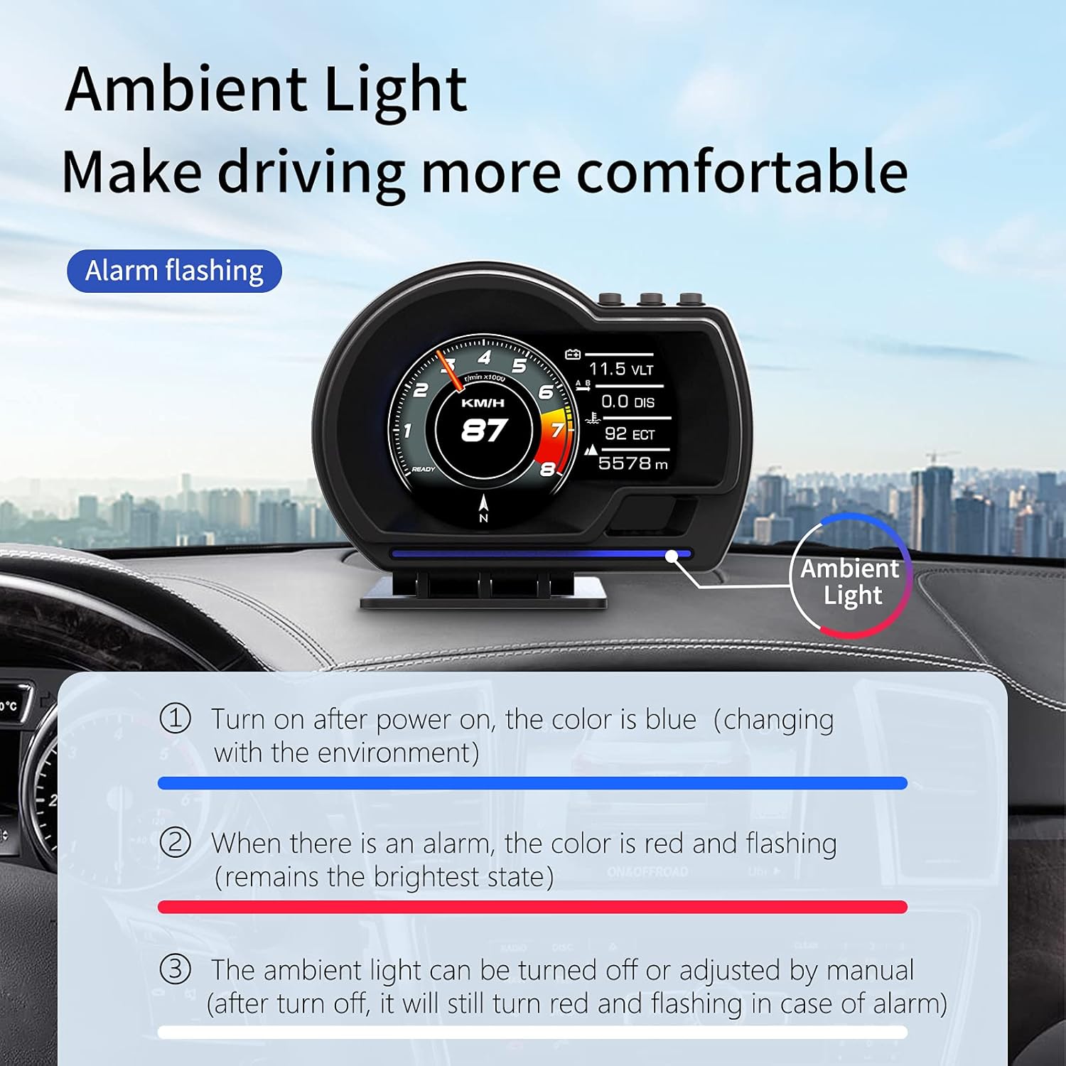 Afficheur Tête Haute HUD Intelligent Pour Voiture Système Double OBD2 + GPS 10 Alarme de Vitesse et Écran LCD - عداد السرعة الرقمي والشاشة الذكية للسيارة نظام مزدوج - 10