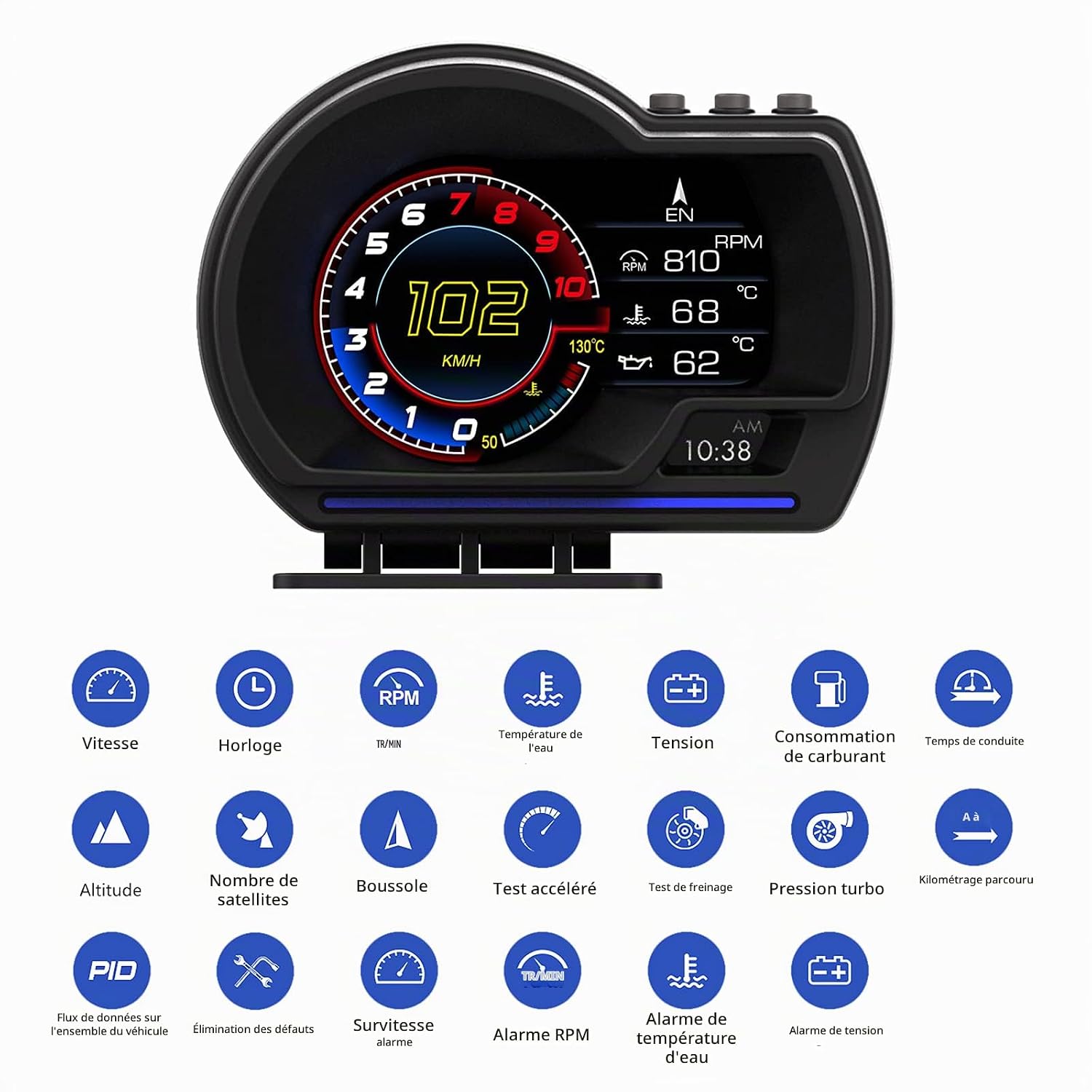 Afficheur Tête Haute HUD Intelligent Pour Voiture Système Double OBD2 + GPS 10 Alarme de Vitesse et Écran LCD - عداد السرعة الرقمي والشاشة الذكية للسيارة نظام مزدوج 6