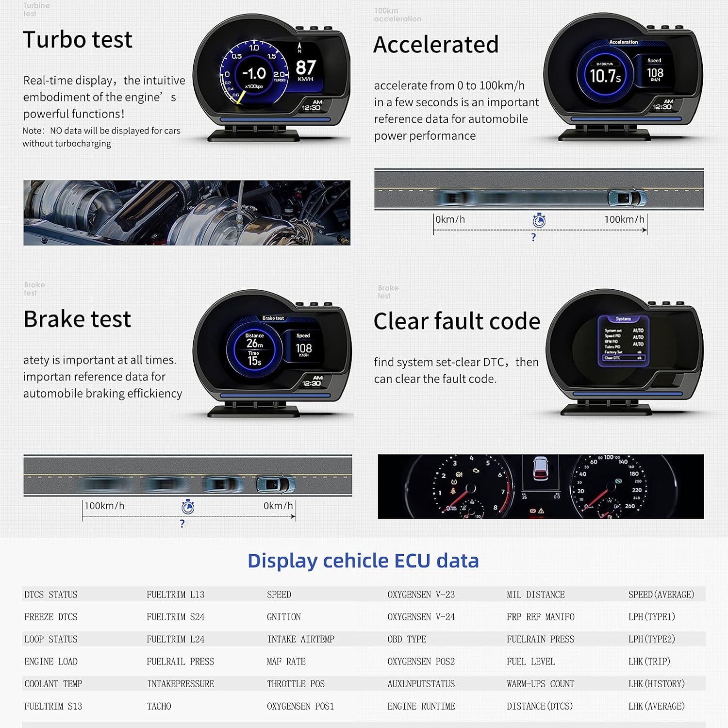 Afficheur Tête Haute HUD Intelligent Pour Voiture Système Double OBD2 + GPS 10 Alarme de Vitesse et Écran LCD - عداد السرعة الرقمي والشاشة الذكية للسيارة نظام مزدوج 10