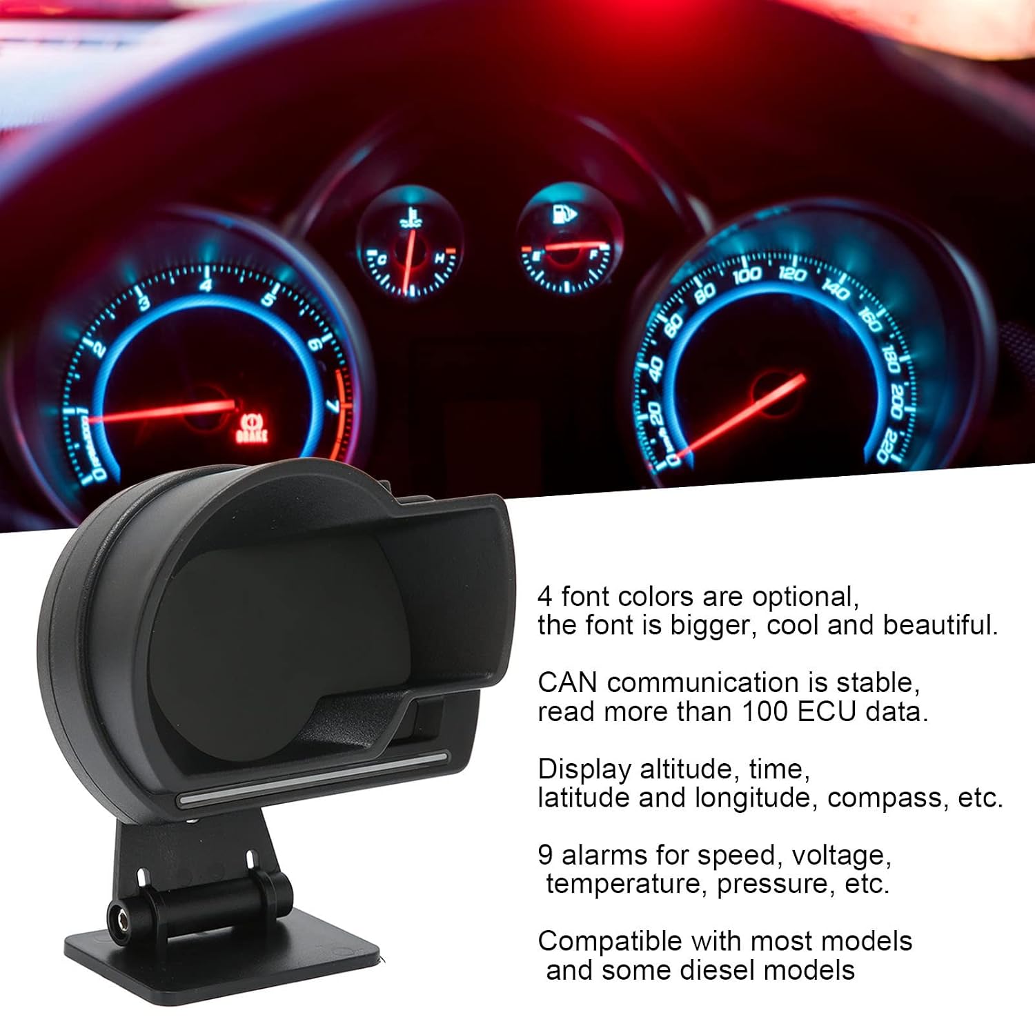 Afficheur Tête Haute HUD Intelligent Pour Voiture Système Double OBD2 + GPS 10 Alarme de Vitesse et Écran LCD - عداد السرعة الرقمي والشاشة الذكية للسيارة نظام مزدوج 11
