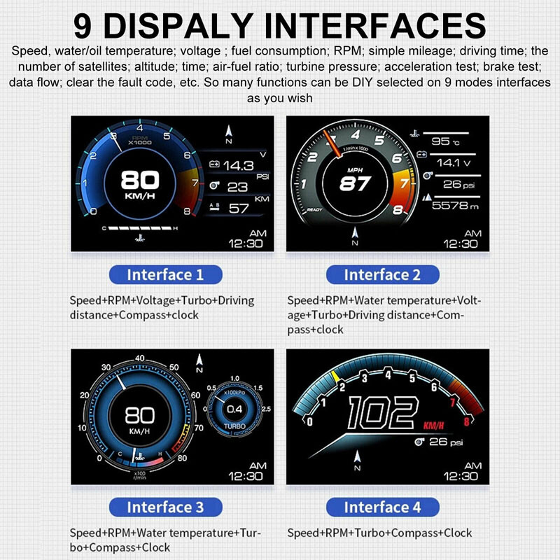 Afficheur Tête Haute HUD Intelligent Pour Voiture Système Double OBD2 + GPS 10 Alarme de Vitesse et Écran LCD - عداد السرعة الرقمي والشاشة الذكية للسيارة نظام مزدوج 20