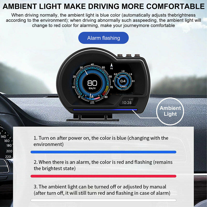 Afficheur Tête Haute HUD Intelligent Pour Voiture Système Double OBD2 + GPS 10 Alarme de Vitesse et Écran LCD - عداد السرعة الرقمي والشاشة الذكية للسيارة نظام مزدوج 23