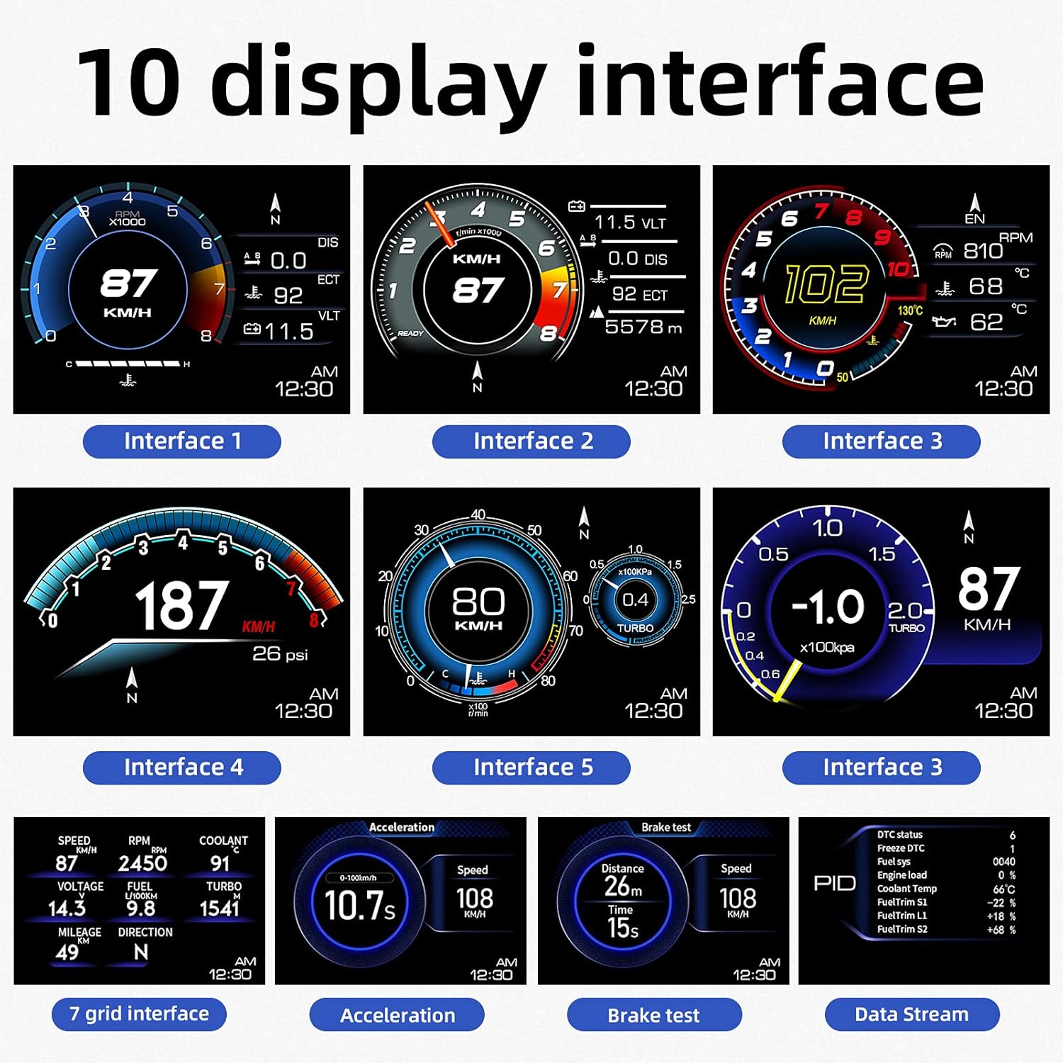 Afficheur Tête Haute HUD Intelligent Pour Voiture Système Double OBD2 + GPS 10 Alarme de Vitesse et Écran LCD - عداد السرعة الرقمي والشاشة الذكية للسيارة نظام مزدوج - 7