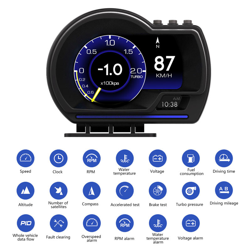 Afficheur Tête Haute HUD Intelligent Pour Voiture Système Double OBD2 + GPS 10 Alarme de Vitesse et Écran LCD - عداد السرعة الرقمي والشاشة الذكية للسيارة نظام مزدوج - 20