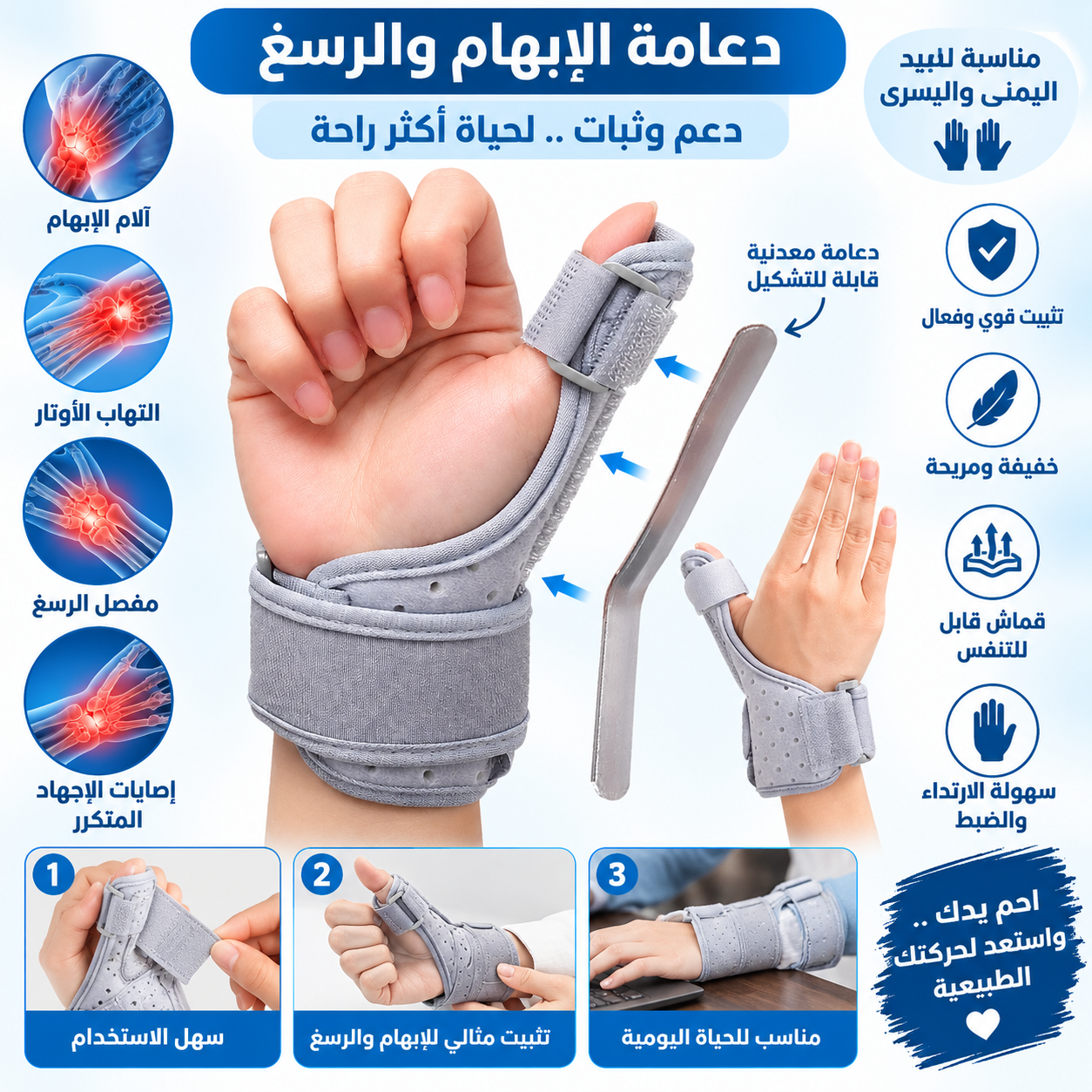 Attelle de Protection Réglable et Respirant pour le Pouce - ضمادة إصبع الكبير 1