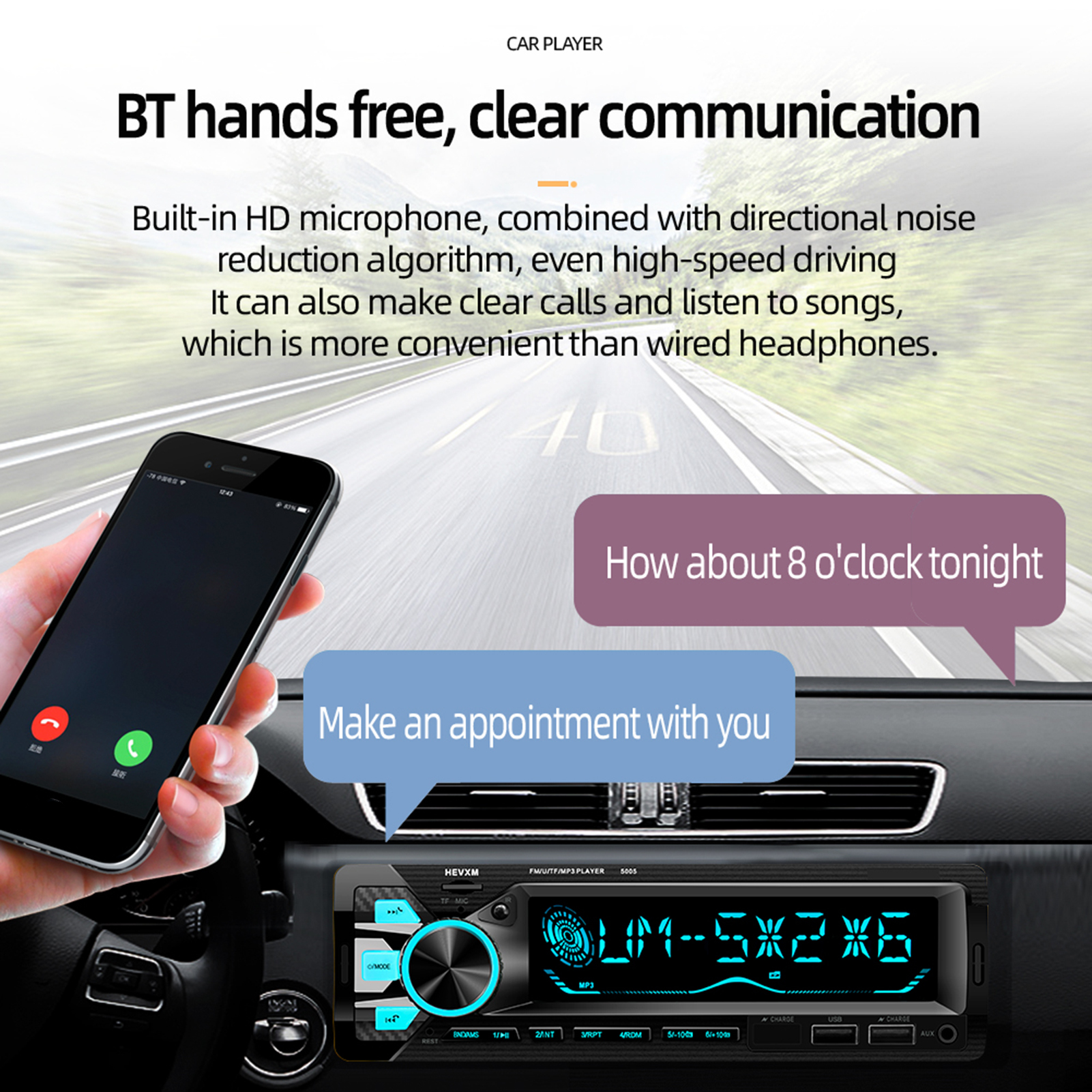 Autoradio Bluetooth 1DIN 7 Couleurs LED et Charge Rapide 2.1A Pioneer 9900 - راديو سيارة بلوتوث 4