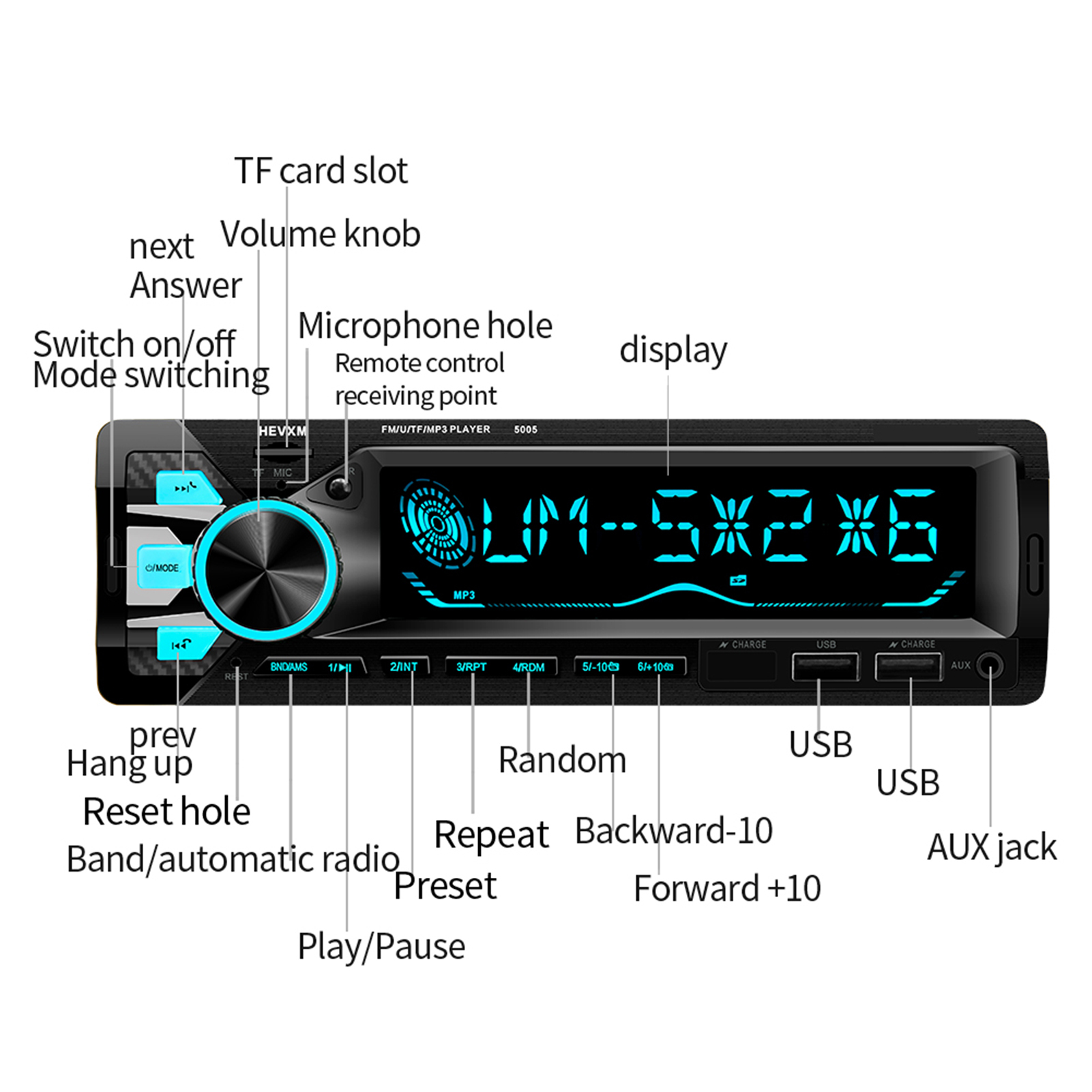 Autoradio Bluetooth 1DIN 7 Couleurs LED et Charge Rapide 2.1A Pioneer 9900 - راديو سيارة بلوتوث 9