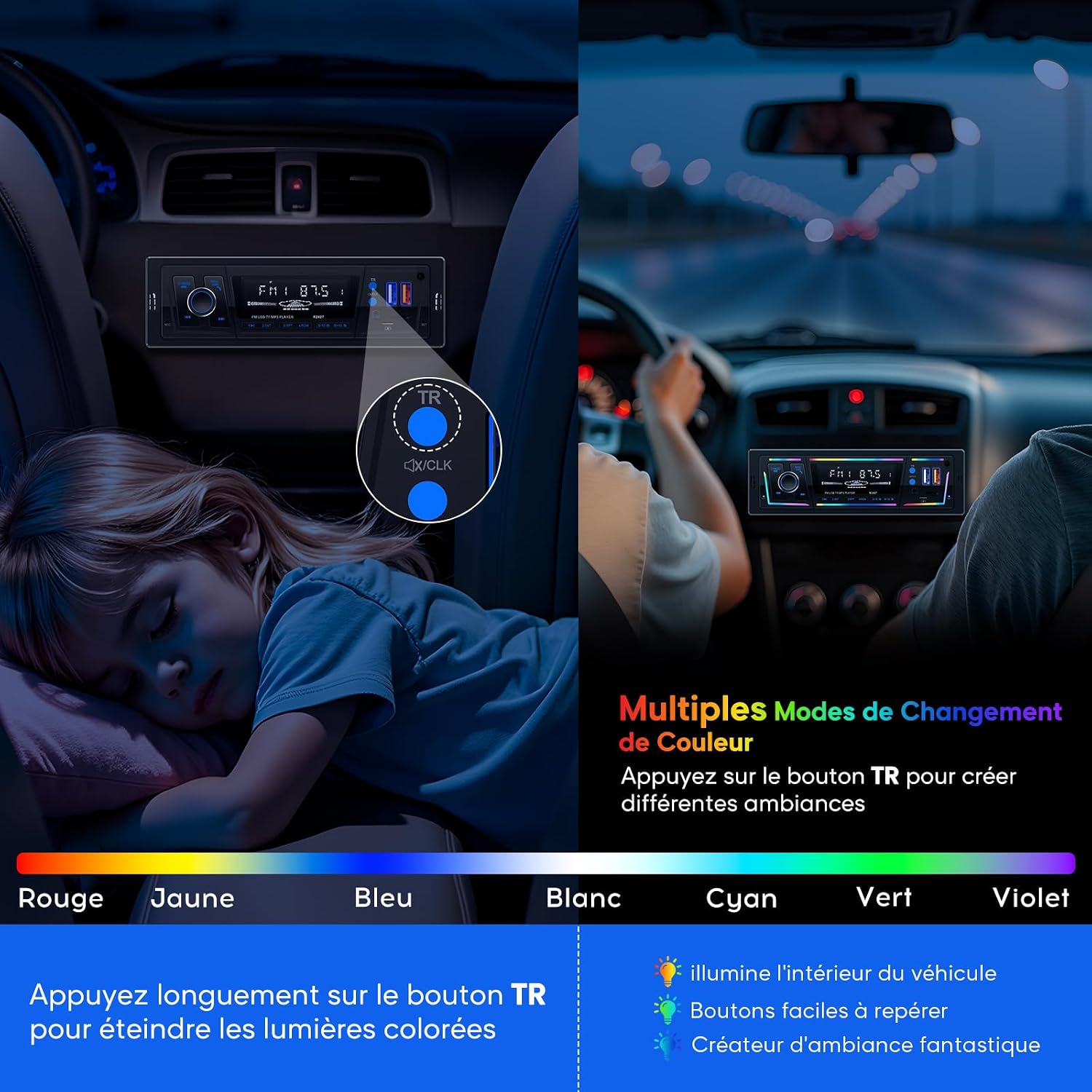 Autoradio Bluetooth 5.0 1DIN Charge Rapide USB et Type-C, Éclairage Personnalisable DSP et RDS - راديو سيارة بلوتوث مع منفذي شحن - 6