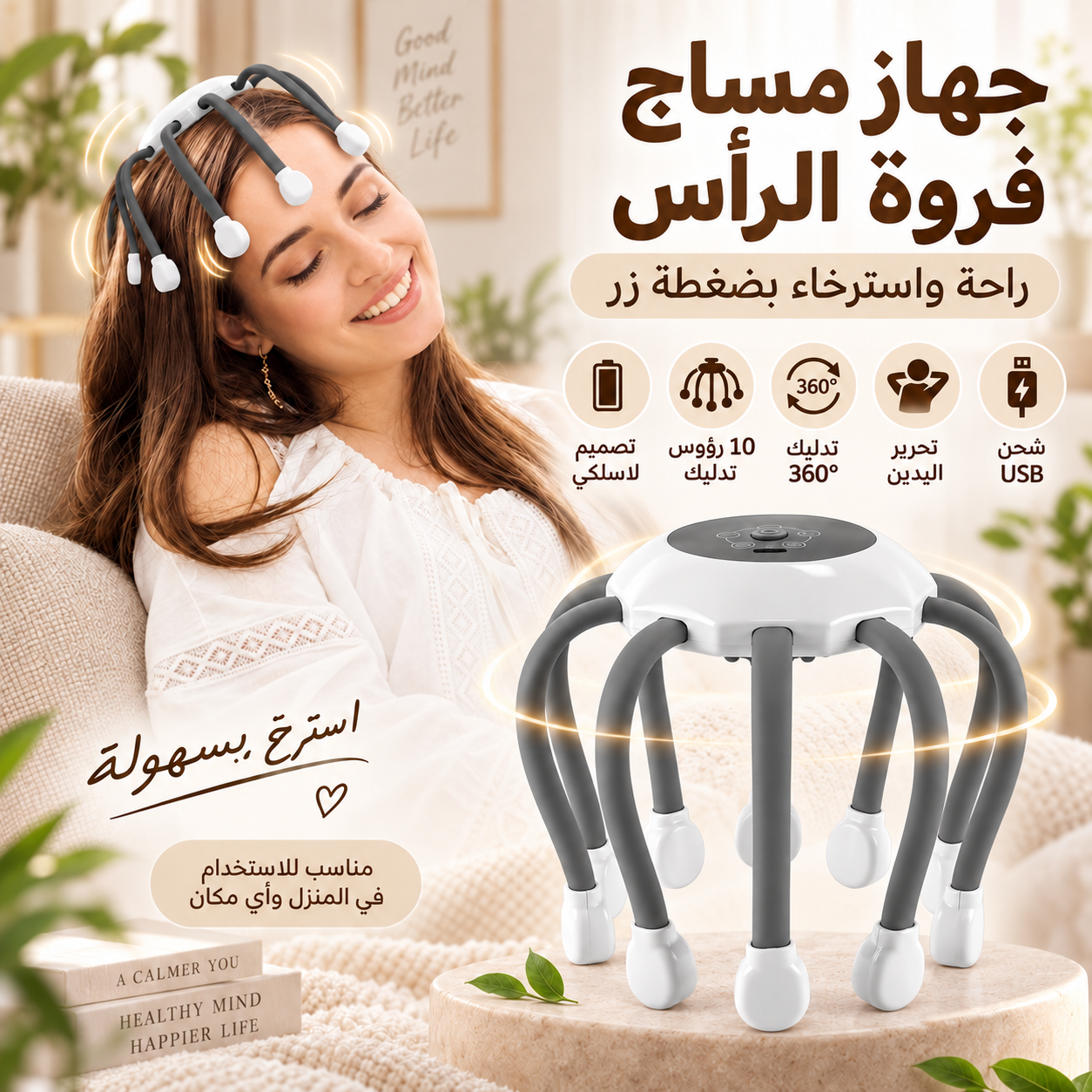Masseur de Cuir Chevelu Sans Fil 10 Points de Vibration Multi-Fréquences Rechargeable USB - جهاز تدليك الرأس والفروة اللاسلكي بالاهتزاز 2
