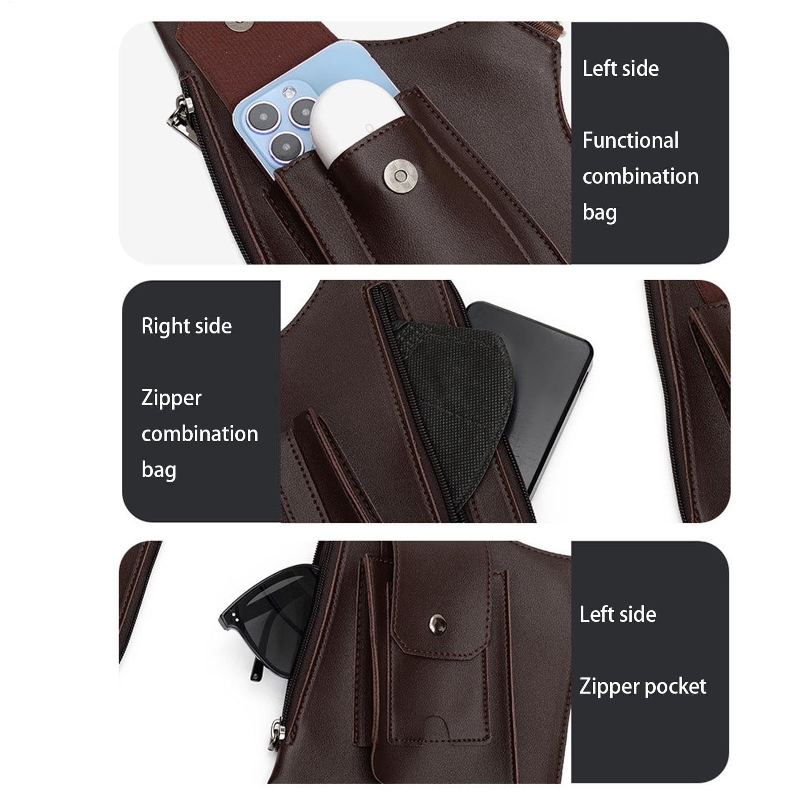 Sacoche Holster Homme Antivol en Cuir PU Double Bandoulière Réglable - حقيبة كتف مضادة للسرقة ومقاومة للماء للرجال - 2