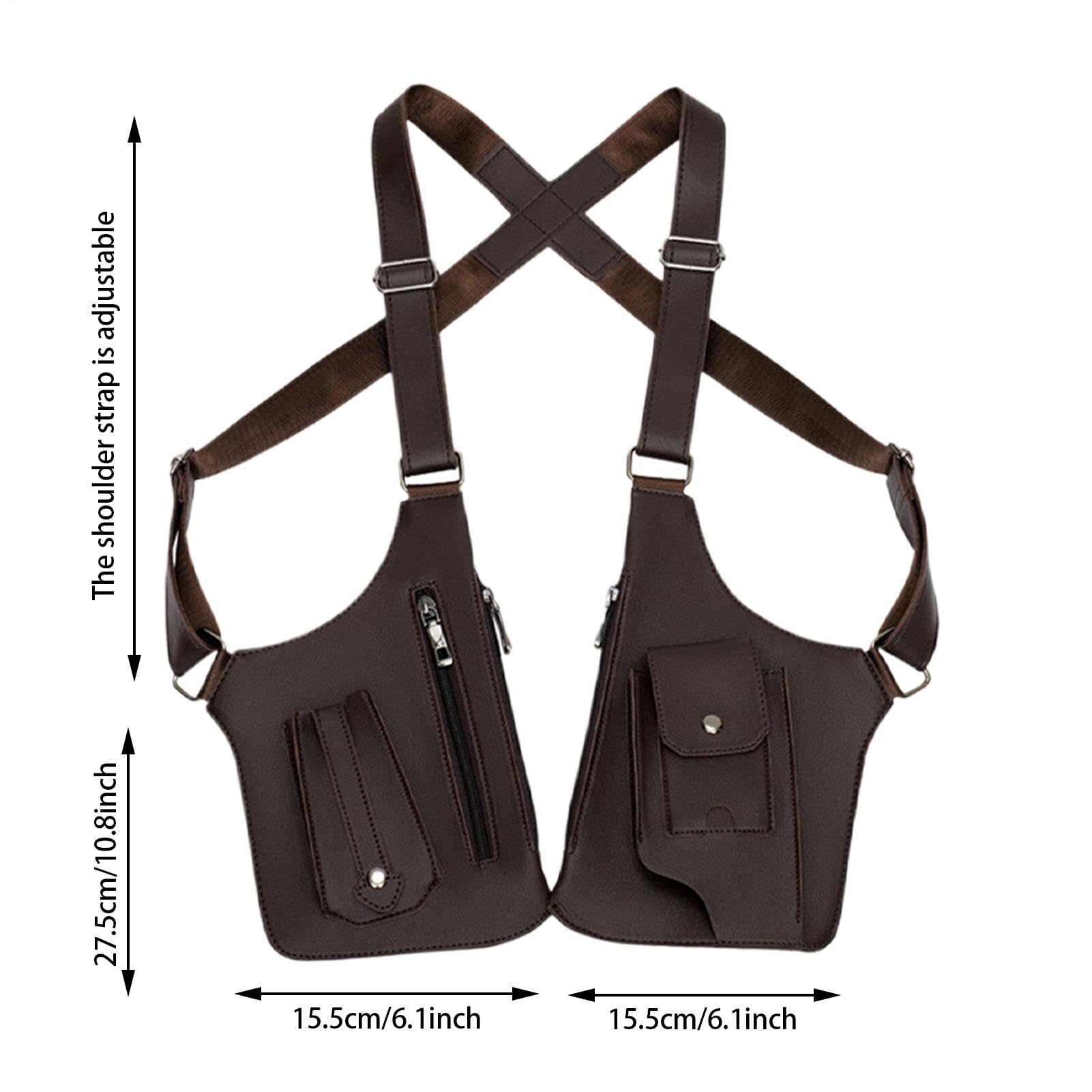 Sacoche Holster Homme Antivol en Cuir PU Double Bandoulière Réglable - حقيبة كتف مضادة للسرقة ومقاومة للماء للرجال - 3