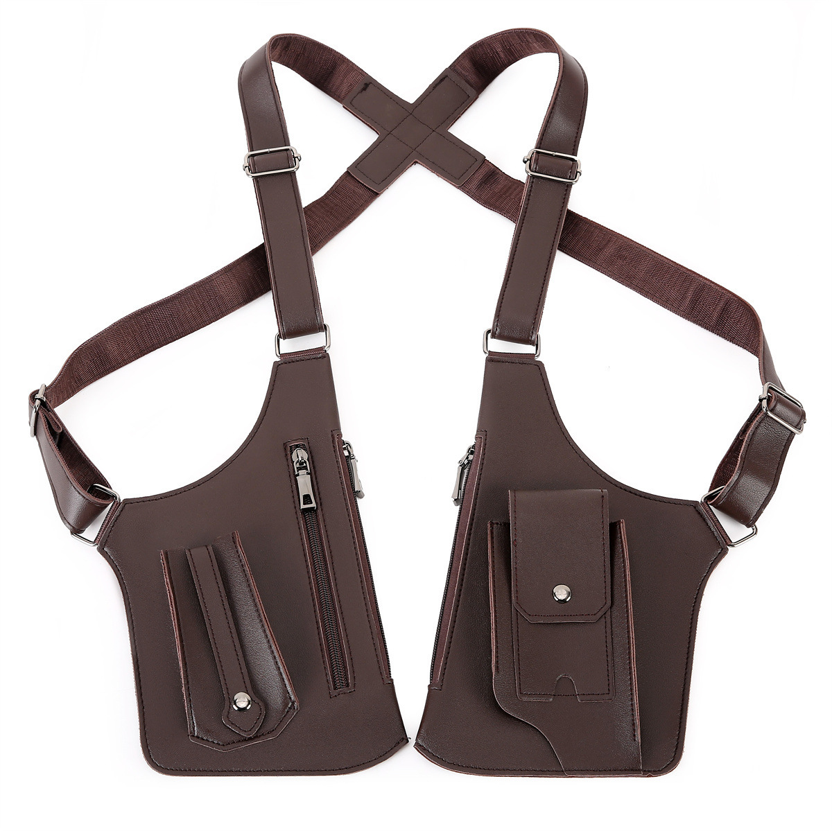Sacoche Holster Homme Antivol en Cuir PU Double Bandoulière Réglable - حقيبة كتف مضادة للسرقة ومقاومة للماء للرجال - 9