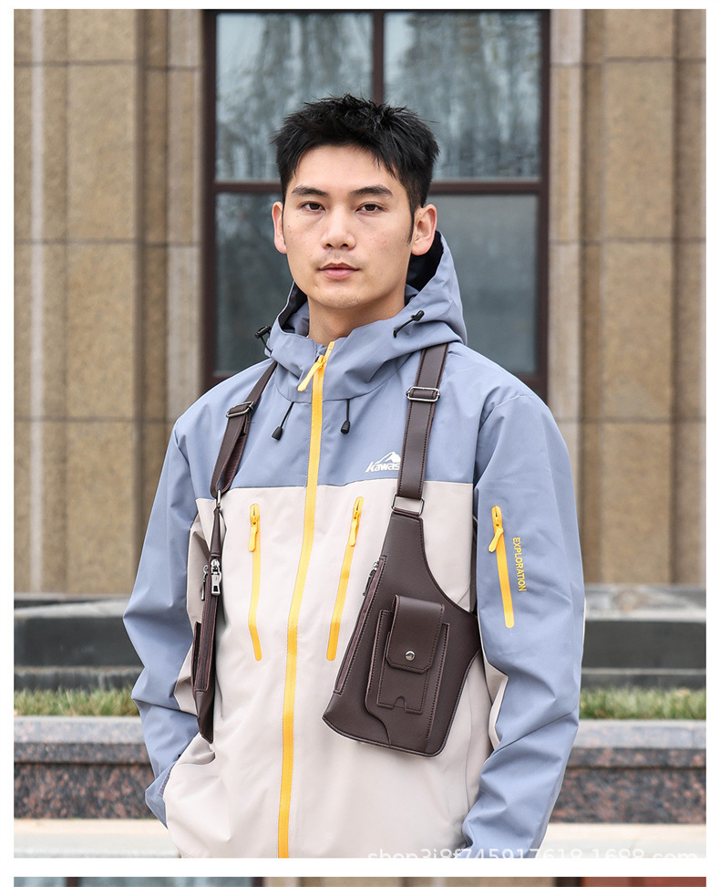 Sacoche Holster Homme Antivol en Cuir PU Double Bandoulière Réglable - حقيبة كتف مضادة للسرقة ومقاومة للماء للرجال - 7