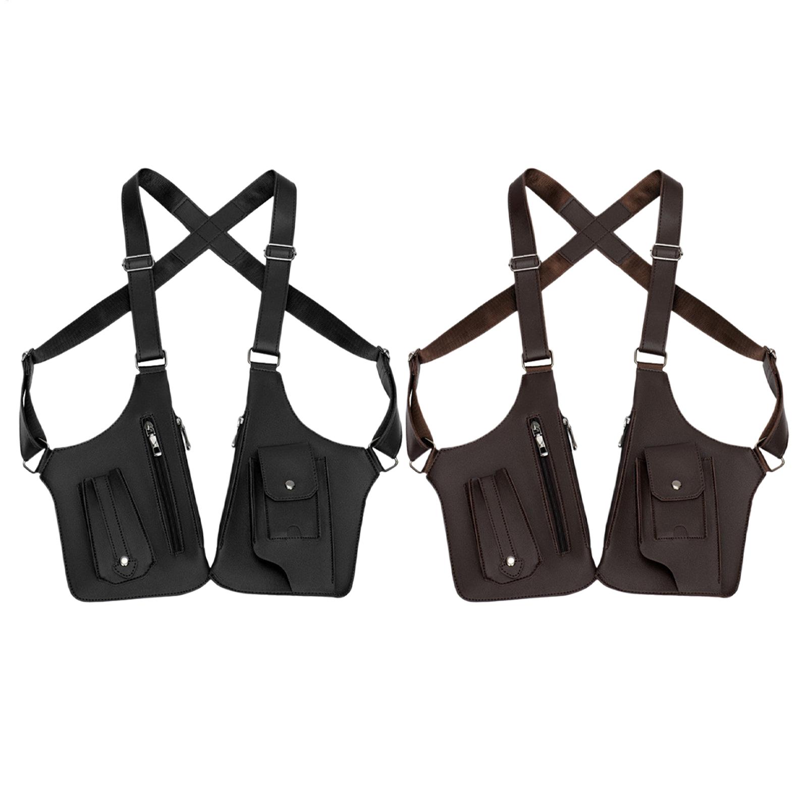 Sacoche Holster Homme Antivol en Cuir PU Double Bandoulière Réglable - حقيبة كتف مضادة للسرقة ومقاومة للماء للرجال 3